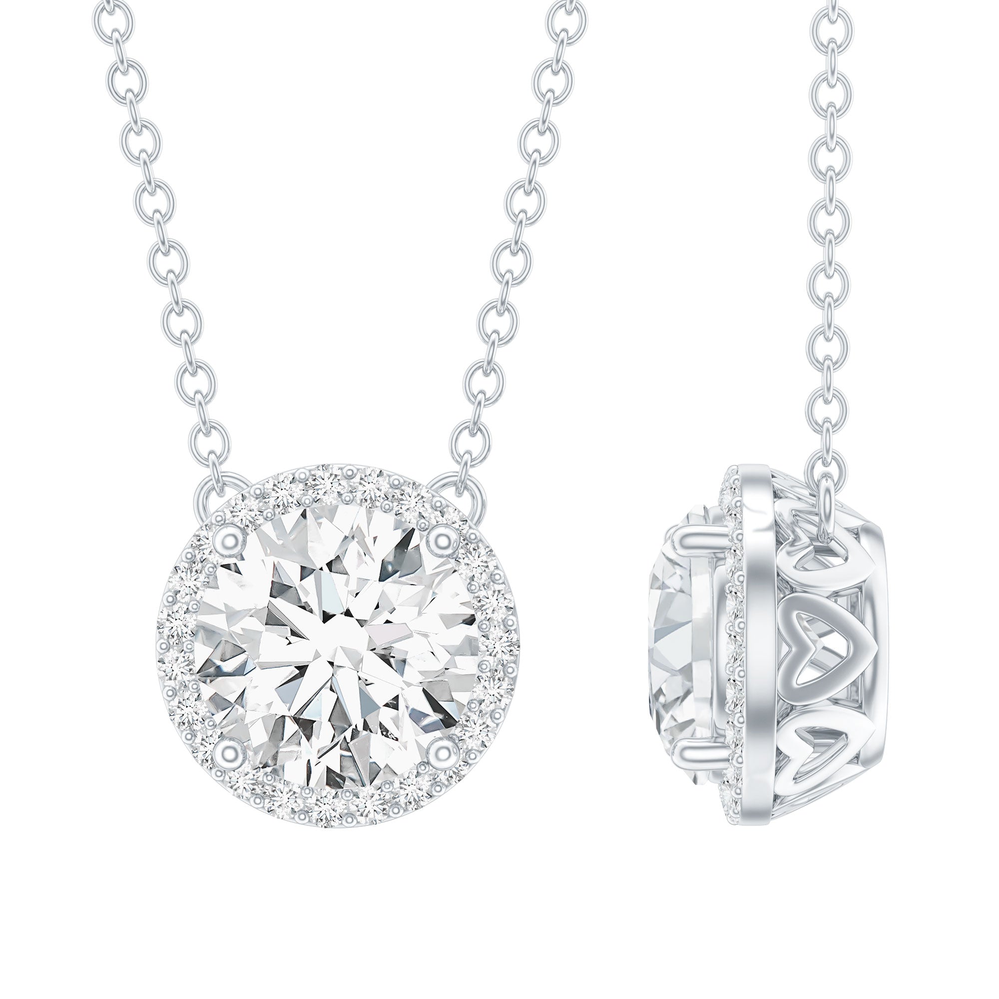 Certified Moissanite Halo Pendant Necklace in Prong Setting D-VS1 - Rosec Jewels