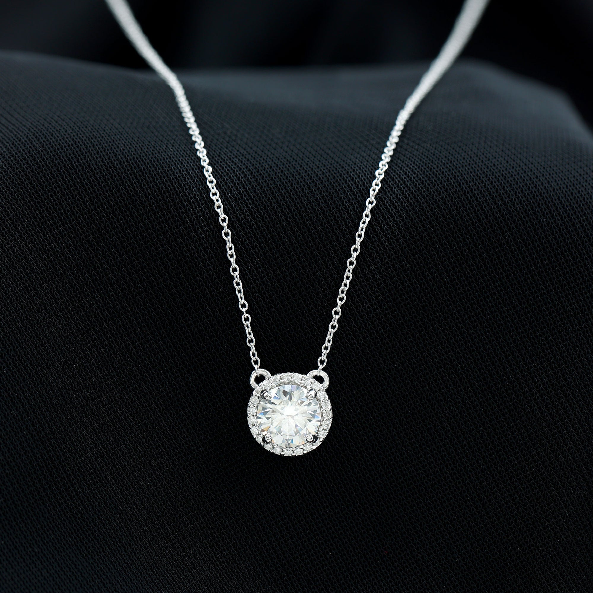 Certified Moissanite Halo Pendant Necklace in Prong Setting D-VS1 - Rosec Jewels