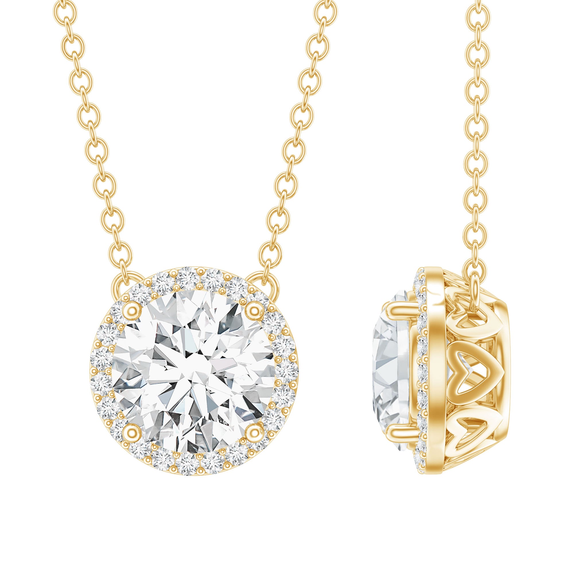 Certified Moissanite Halo Pendant Necklace in Prong Setting D-VS1 - Rosec Jewels