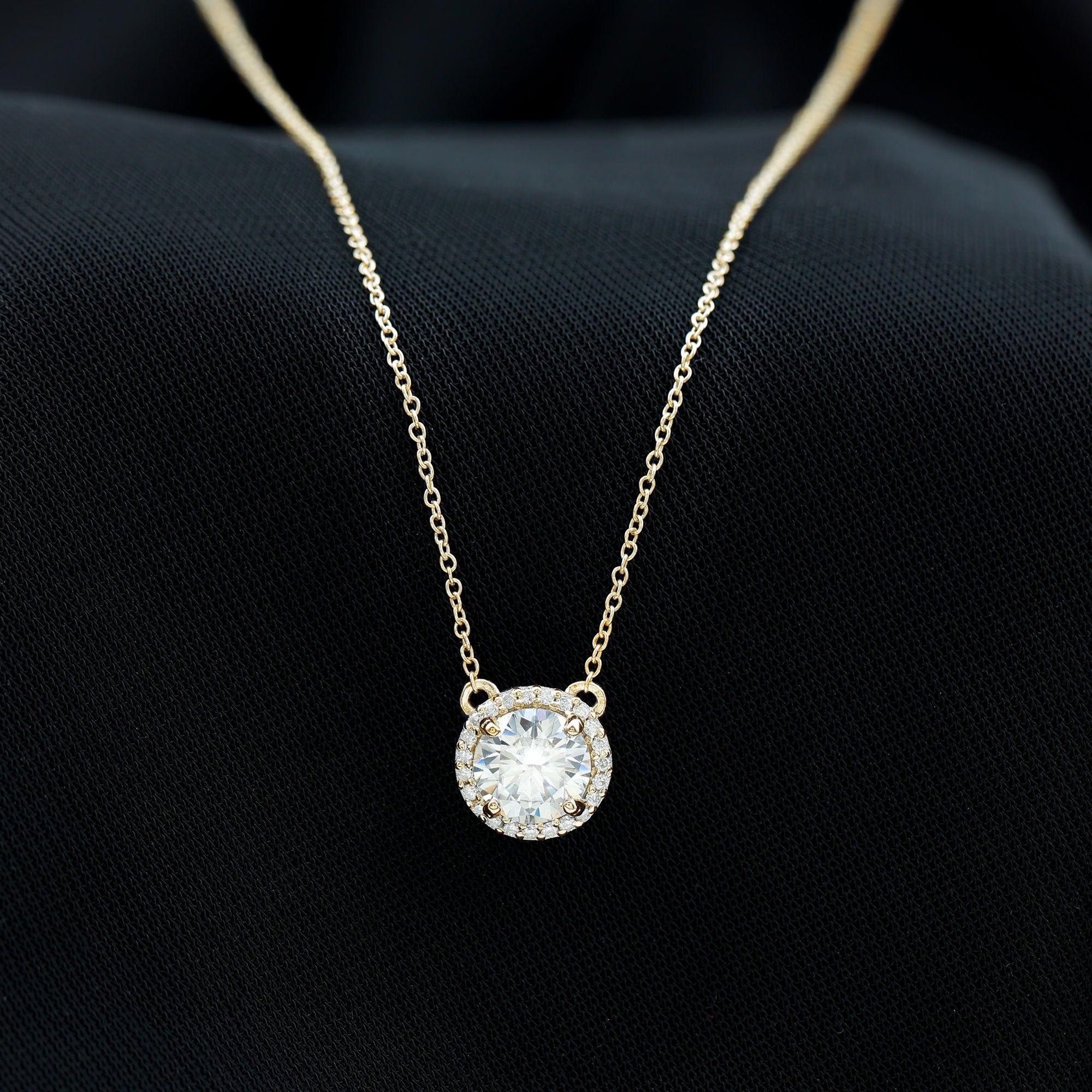 Certified Moissanite Halo Pendant Necklace in Prong Setting D-VS1 - Rosec Jewels