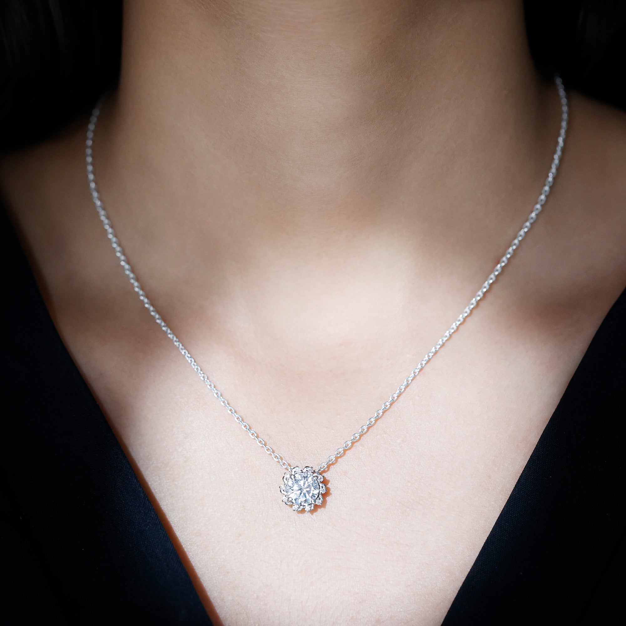 8 MM Round Cut Lab Grown Diamond Starburst Necklace Lab - ( EF-VS ) - Rosec Jewels