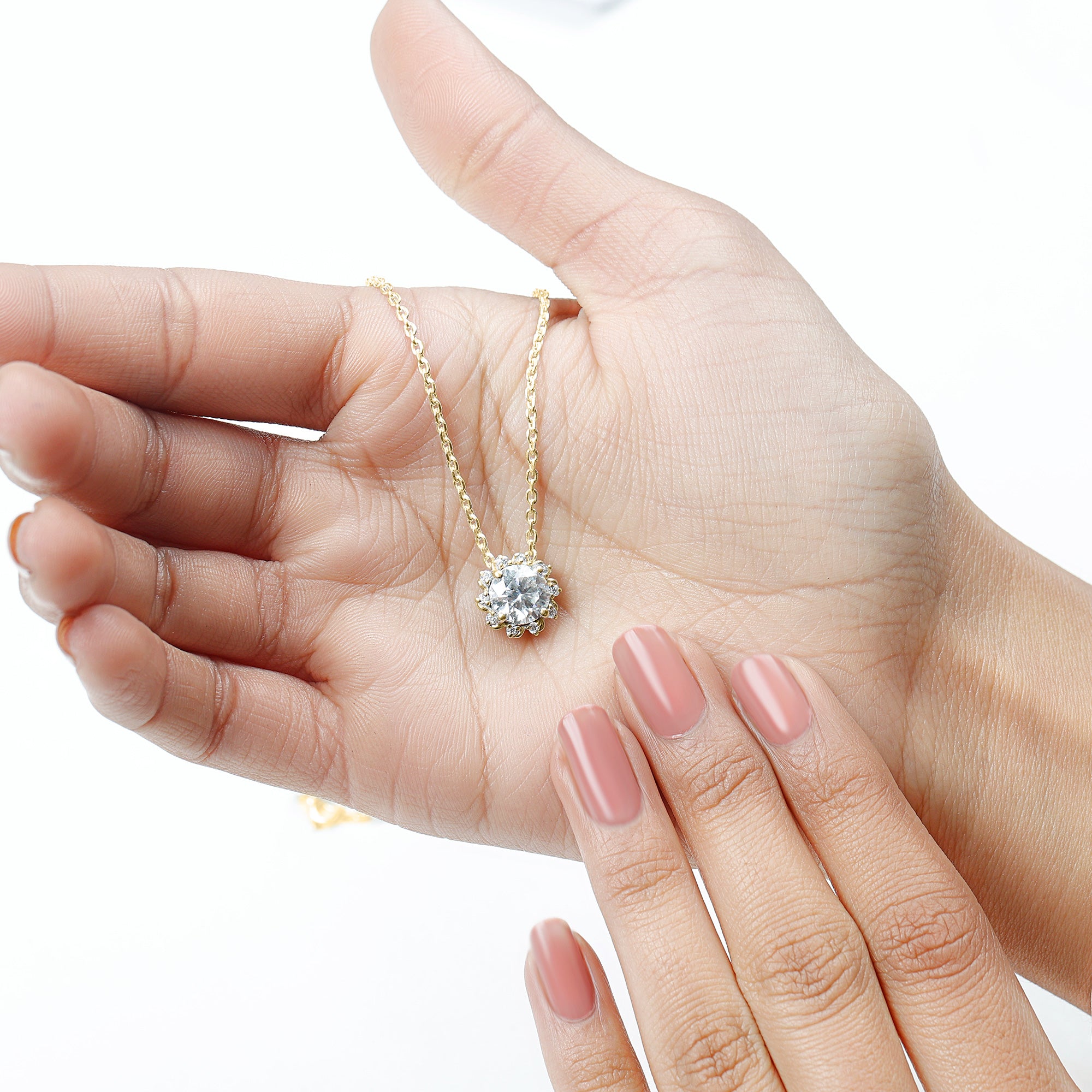 8 MM Round Cut Lab Grown Diamond Starburst Necklace Lab - ( EF-VS ) - Rosec Jewels