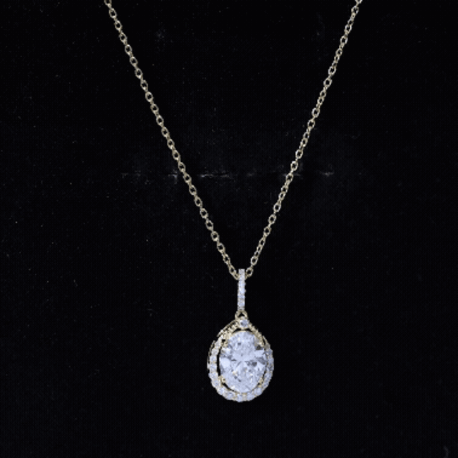6X8 MM Oval Lab Grown Diamond Teardrop Halo Necklace For Women Lab - ( EF-VS ) - Rosec Jewels