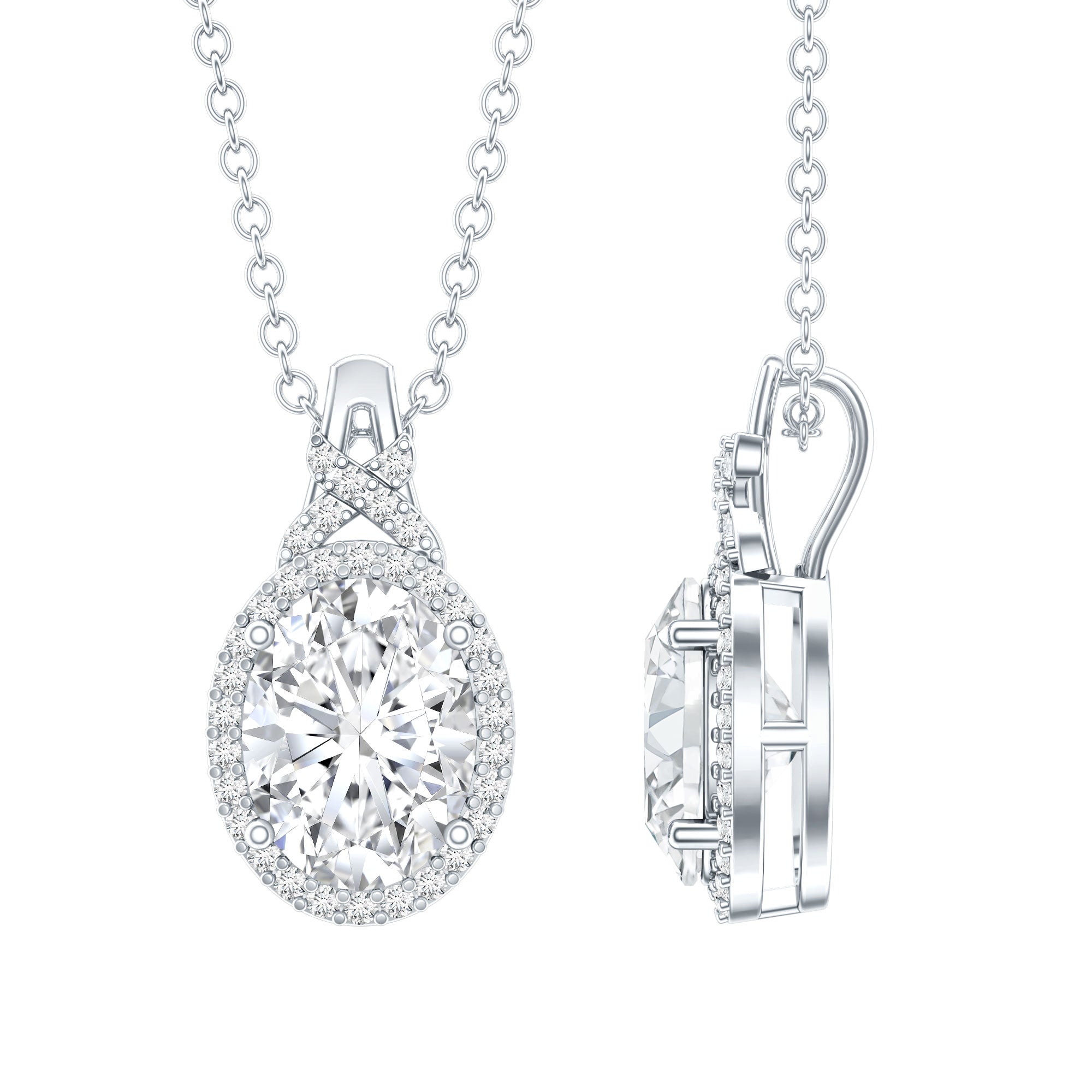 Lab Grown Diamond Vintage Style Pendant With Halo Lab - ( EF-VS ) - Rosec Jewels
