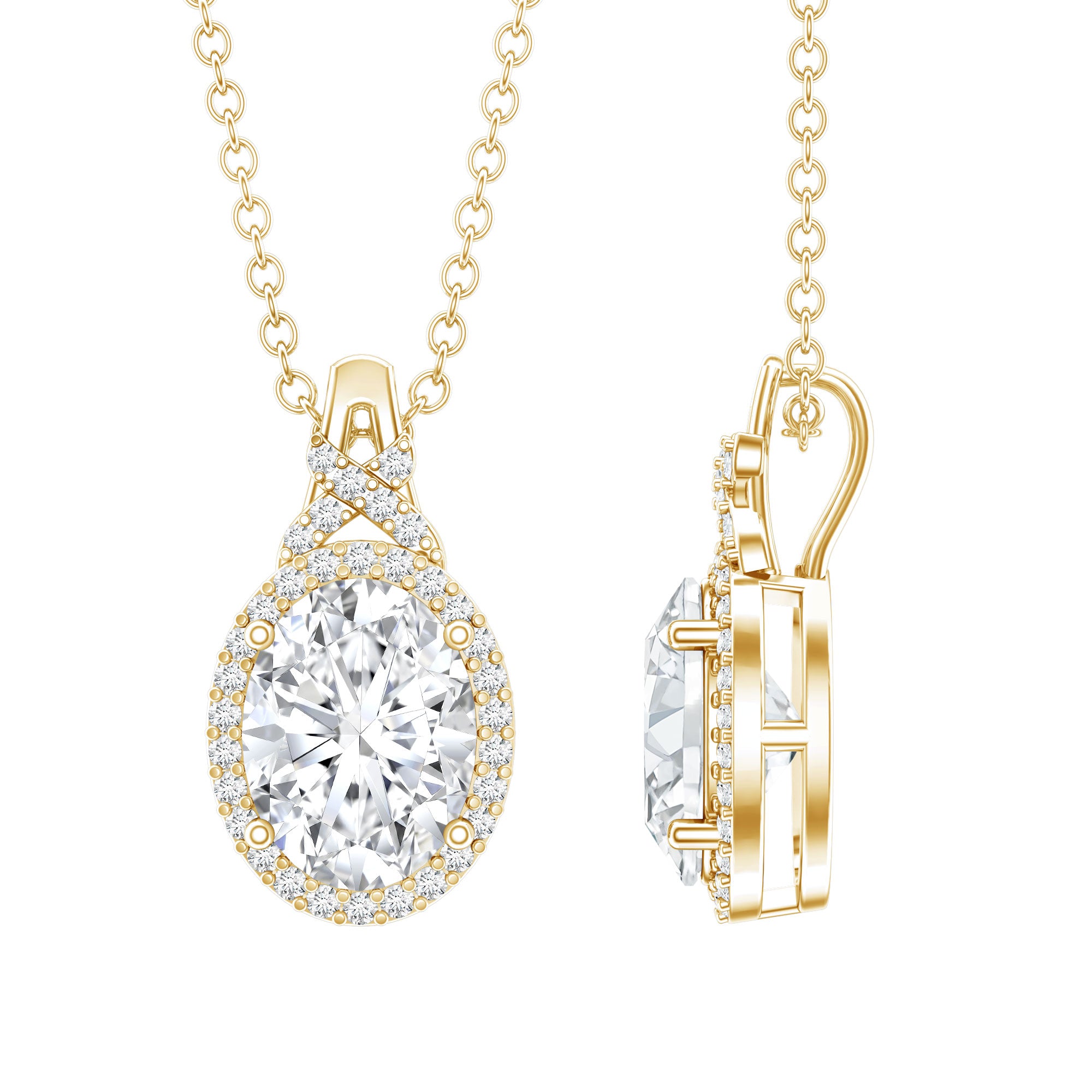 Lab Grown Diamond Vintage Style Pendant With Halo Lab - ( EF-VS ) - Rosec Jewels