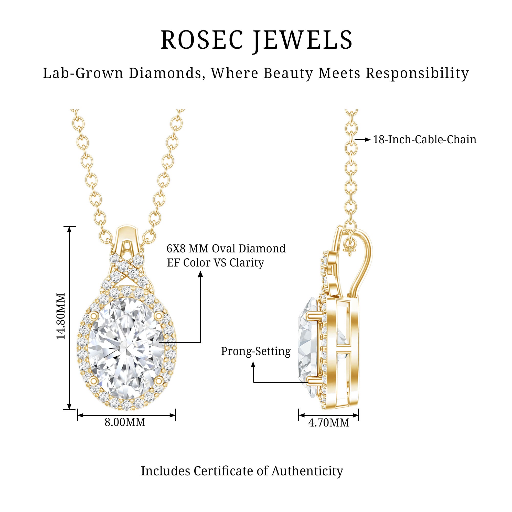 Lab Grown Diamond Vintage Style Pendant With Halo Lab - ( EF-VS ) - Rosec Jewels