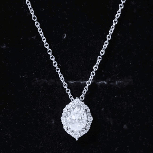 6X8 MM Oval Shaped Lab Grown Diamond Wedding Necklace With Halo Lab - ( EF-VS ) - Rosec Jewels
