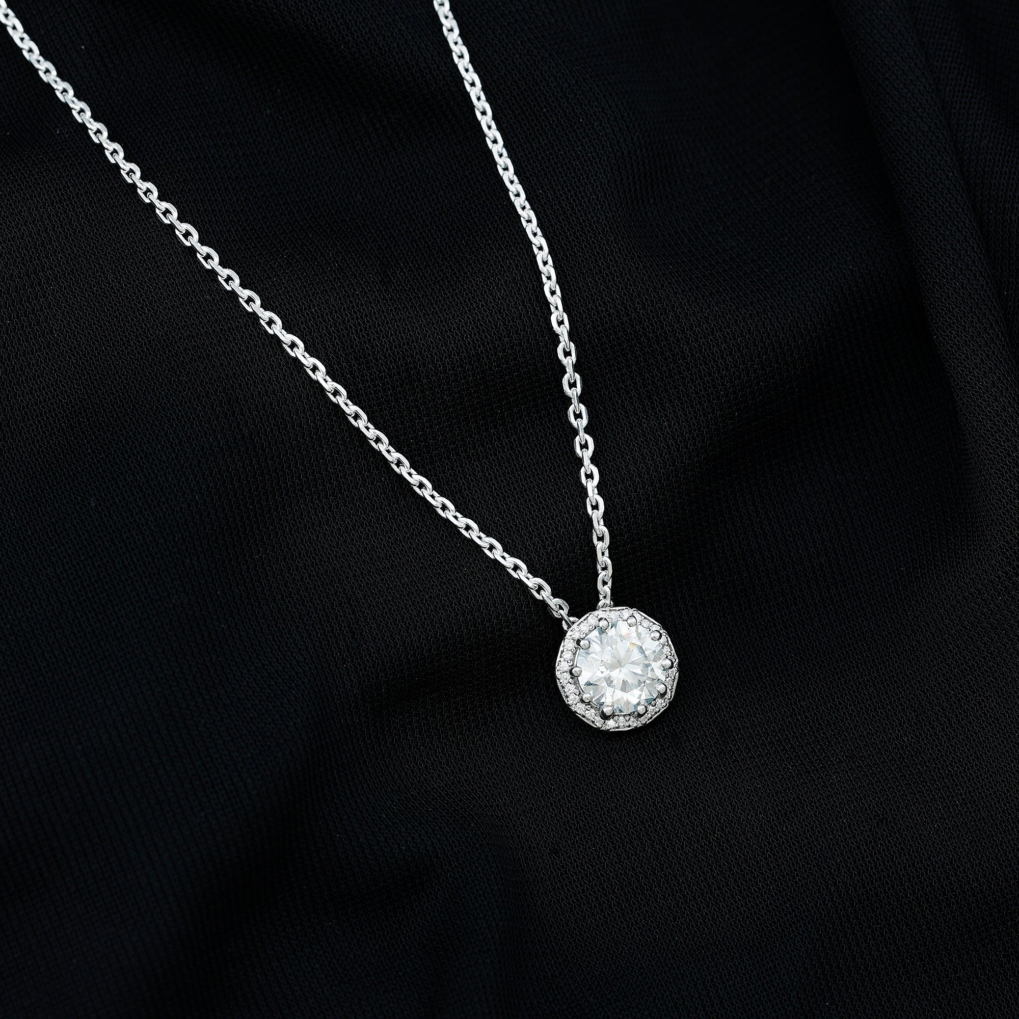 Certified 8 MM Circle Lab Grown Diamond Necklace With Halo Lab - ( EF-VS ) - Rosec Jewels