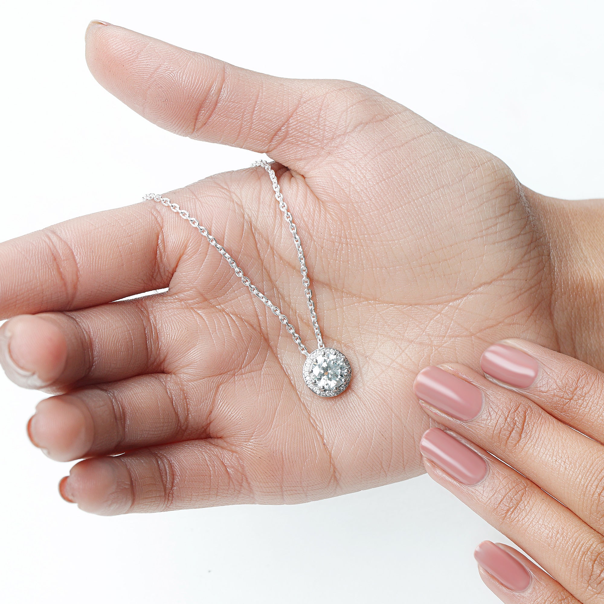 Certified 8 MM Circle Lab Grown Diamond Necklace With Halo Lab - ( EF-VS ) - Rosec Jewels
