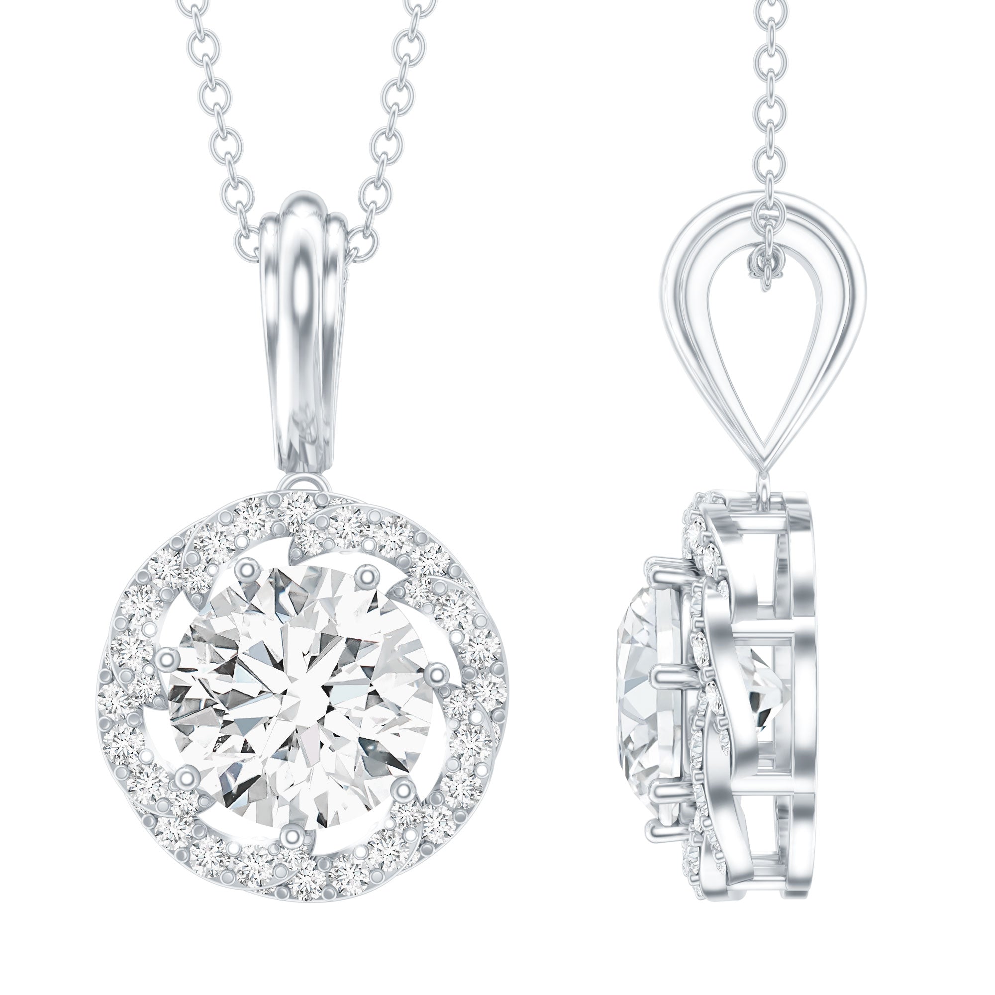 Certified 8 MM Lab Grown Diamond Halo Necklace Lab - ( EF-VS ) - Rosec Jewels