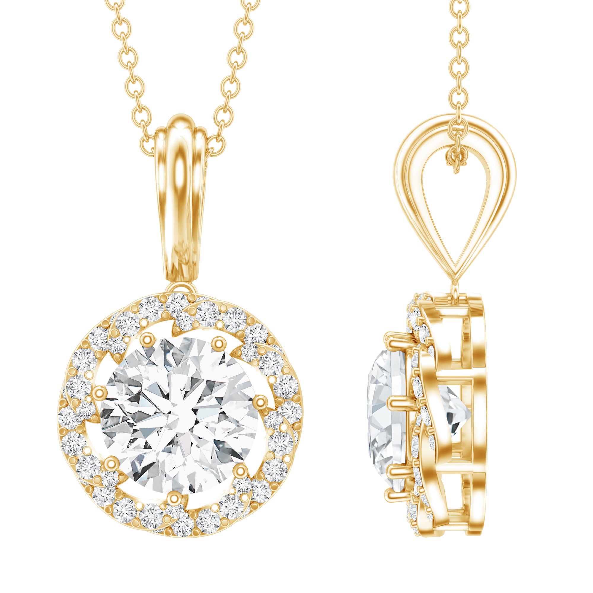 Certified 8 MM Lab Grown Diamond Halo Necklace Lab - ( EF-VS ) - Rosec Jewels