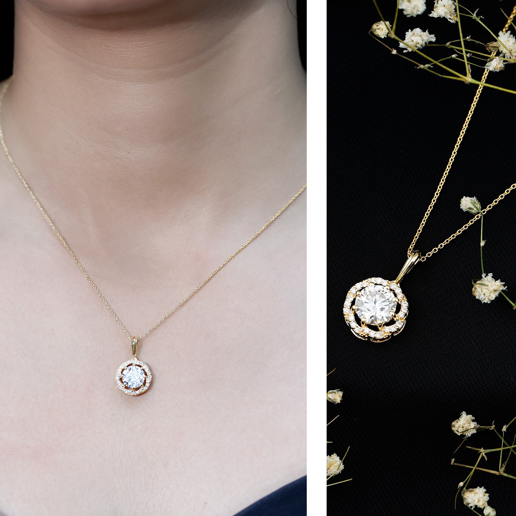 Certified 8 MM Lab Grown Diamond Halo Necklace Lab - ( EF-VS ) - Rosec Jewels