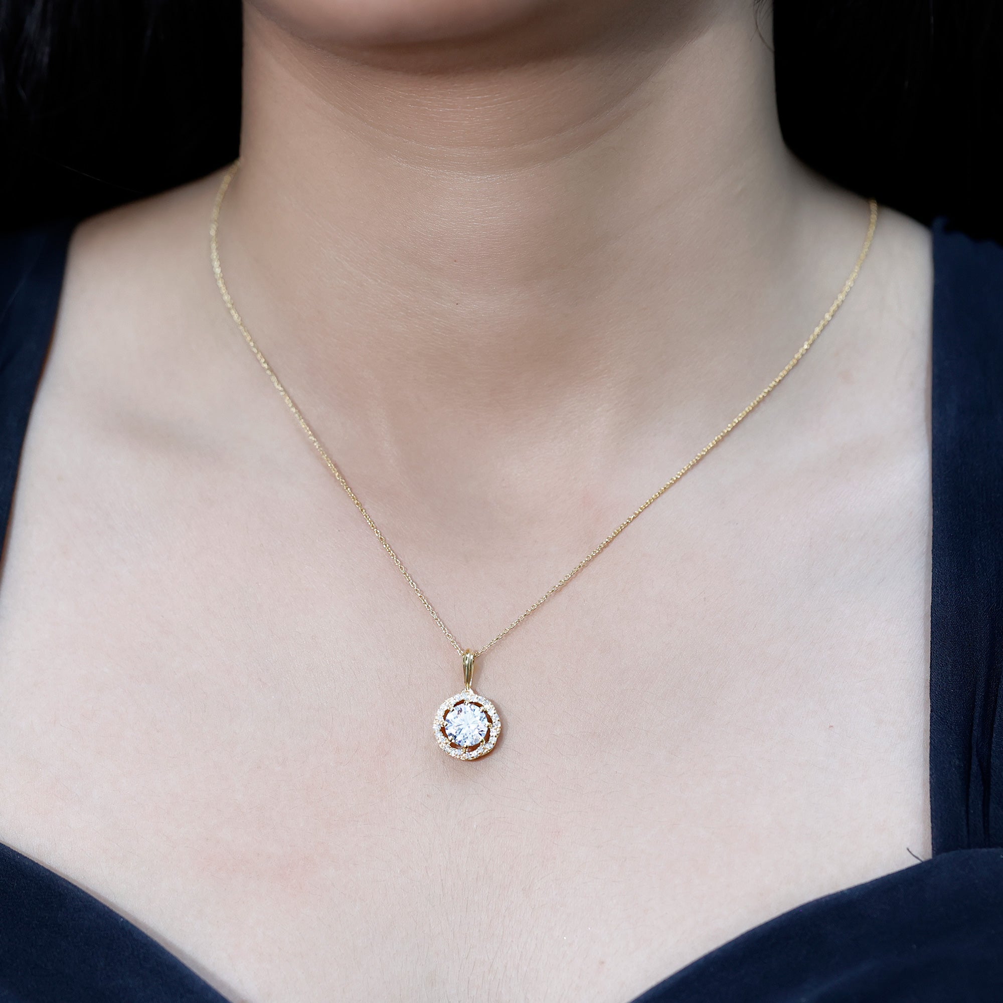 Certified 8 MM Lab Grown Diamond Halo Necklace Lab - ( EF-VS ) - Rosec Jewels