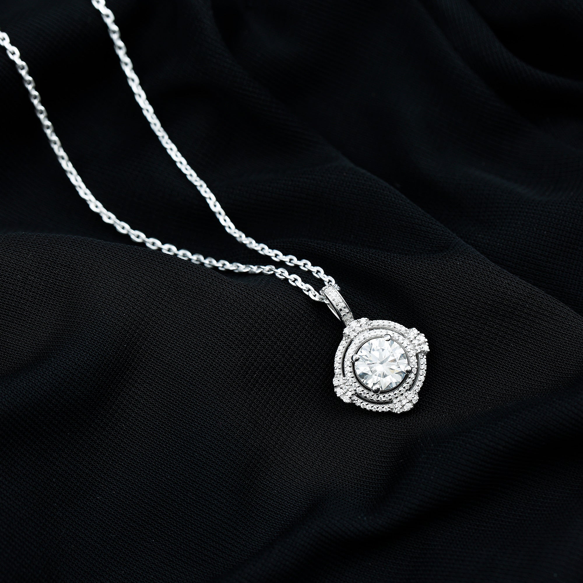 2 Carat Lab Grown Diamond Double Halo Necklace With Decorated Bail Lab - ( EF-VS ) - Rosec Jewels