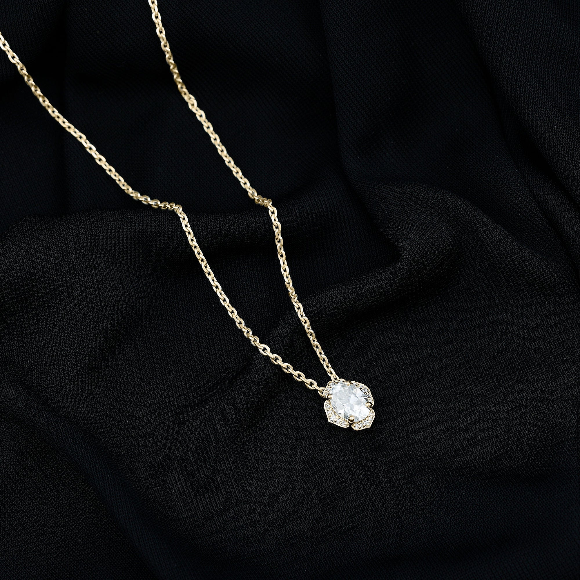 6X8 MM Oval Shape Lab Grown Diamond Vintage Flower Necklace Lab - ( EF-VS ) - Rosec Jewels