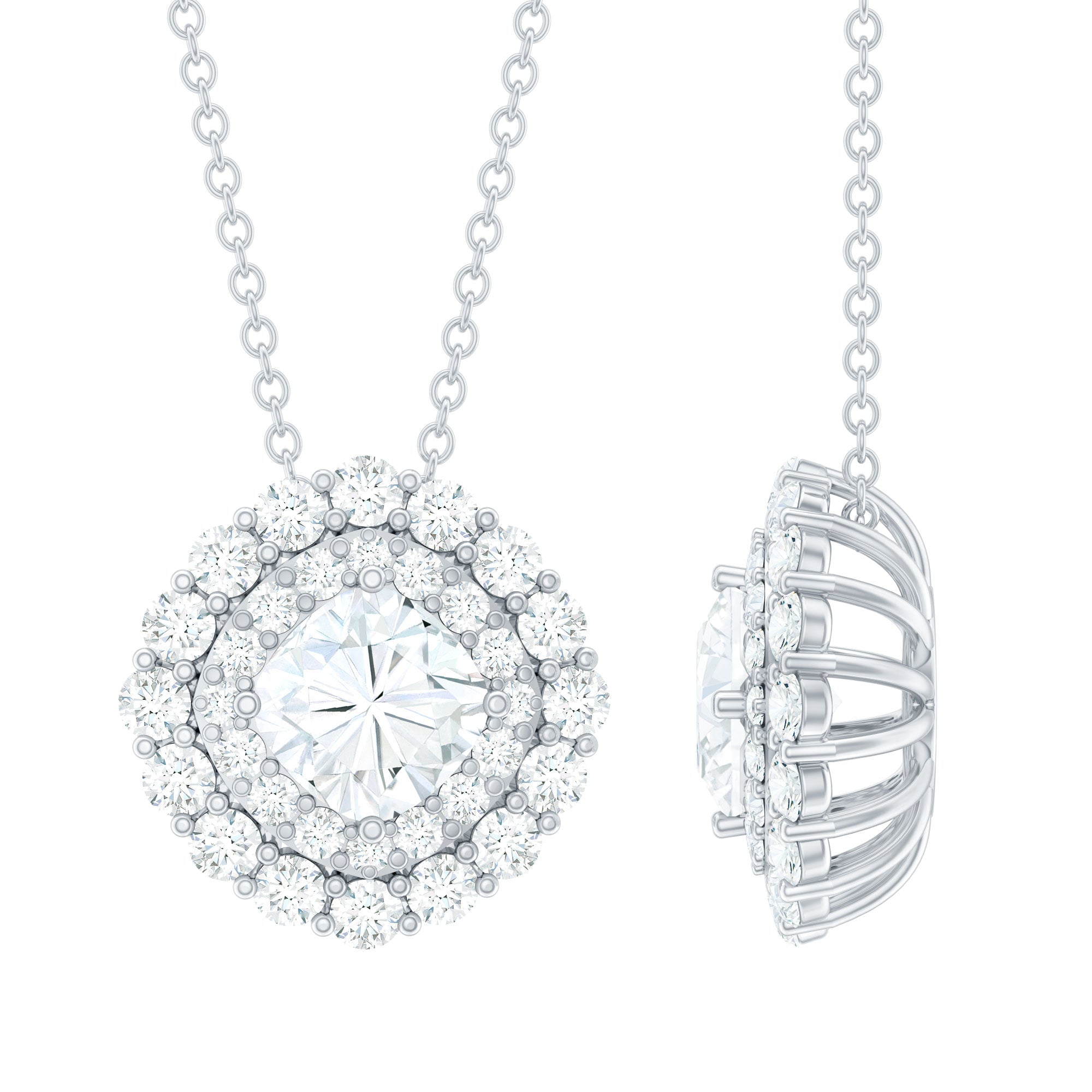 Lab Grown Round Diamond Double Halo Bridal Necklace With Accent