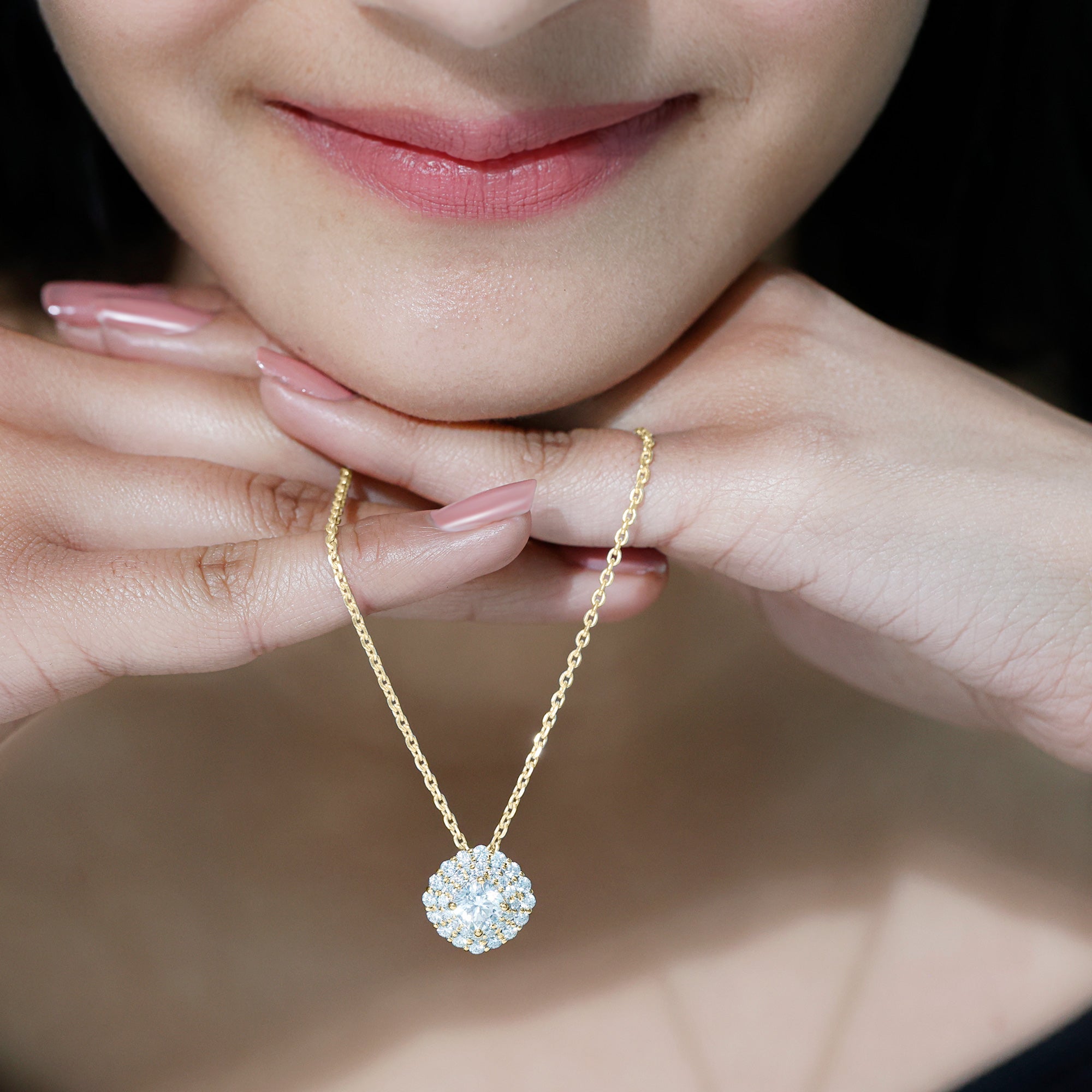 Lab Grown Round Diamond Double Halo Bridal Necklace With Accent Lab - ( EF-VS ) - Rosec Jewels