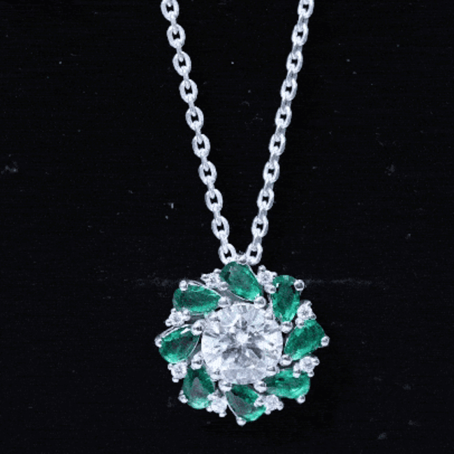 2 Carat Lab Grown Diamond Emerald Flower Bridal Necklace Lab - ( EF-VS ) - Rosec Jewels