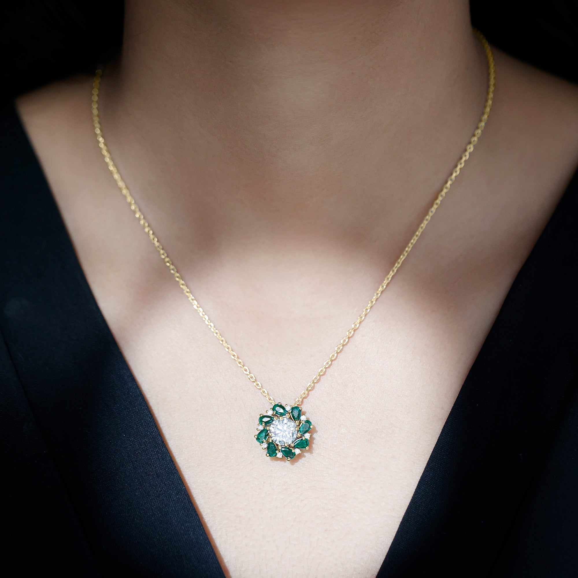 2 Carat Lab Grown Diamond Emerald Flower Bridal Necklace Lab - ( EF-VS ) - Rosec Jewels