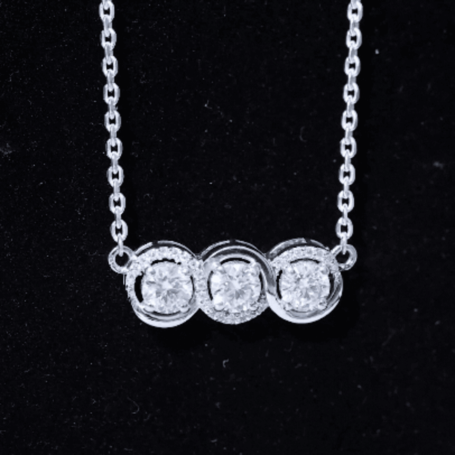 Certified Lab Grown Diamond 3 Stone Necklace For Her Lab - ( EF-VS ) - Rosec Jewels