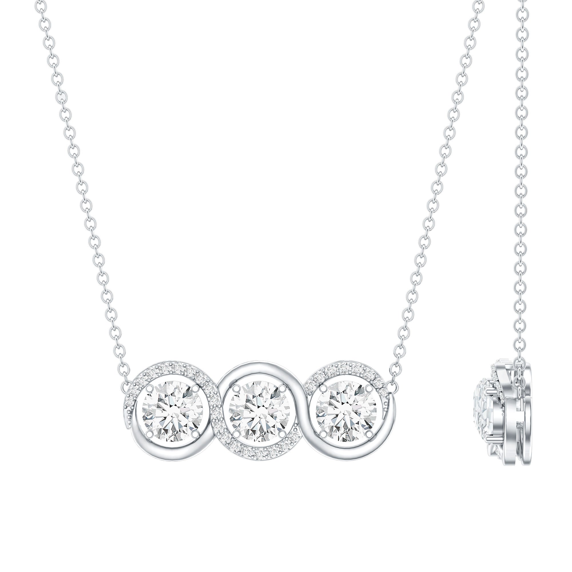 Certified Lab Grown Diamond 3 Stone Necklace For Her Lab - ( EF-VS ) - Rosec Jewels