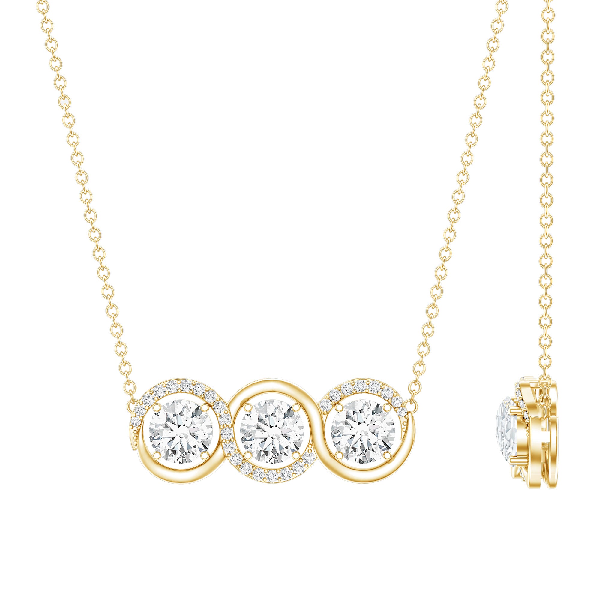 Certified Lab Grown Diamond 3 Stone Necklace For Her Lab - ( EF-VS ) - Rosec Jewels