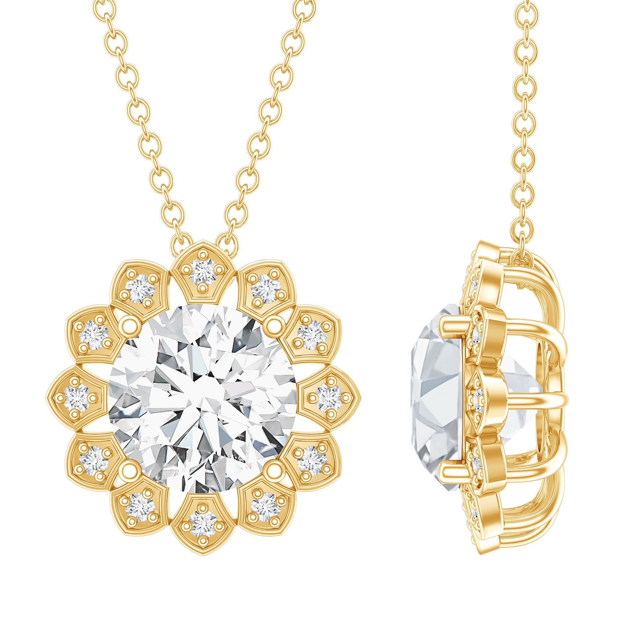 Certified 8 MM Lab Grown Diamond Cocktail Necklace For Women Lab - ( EF-VS ) - Rosec Jewels