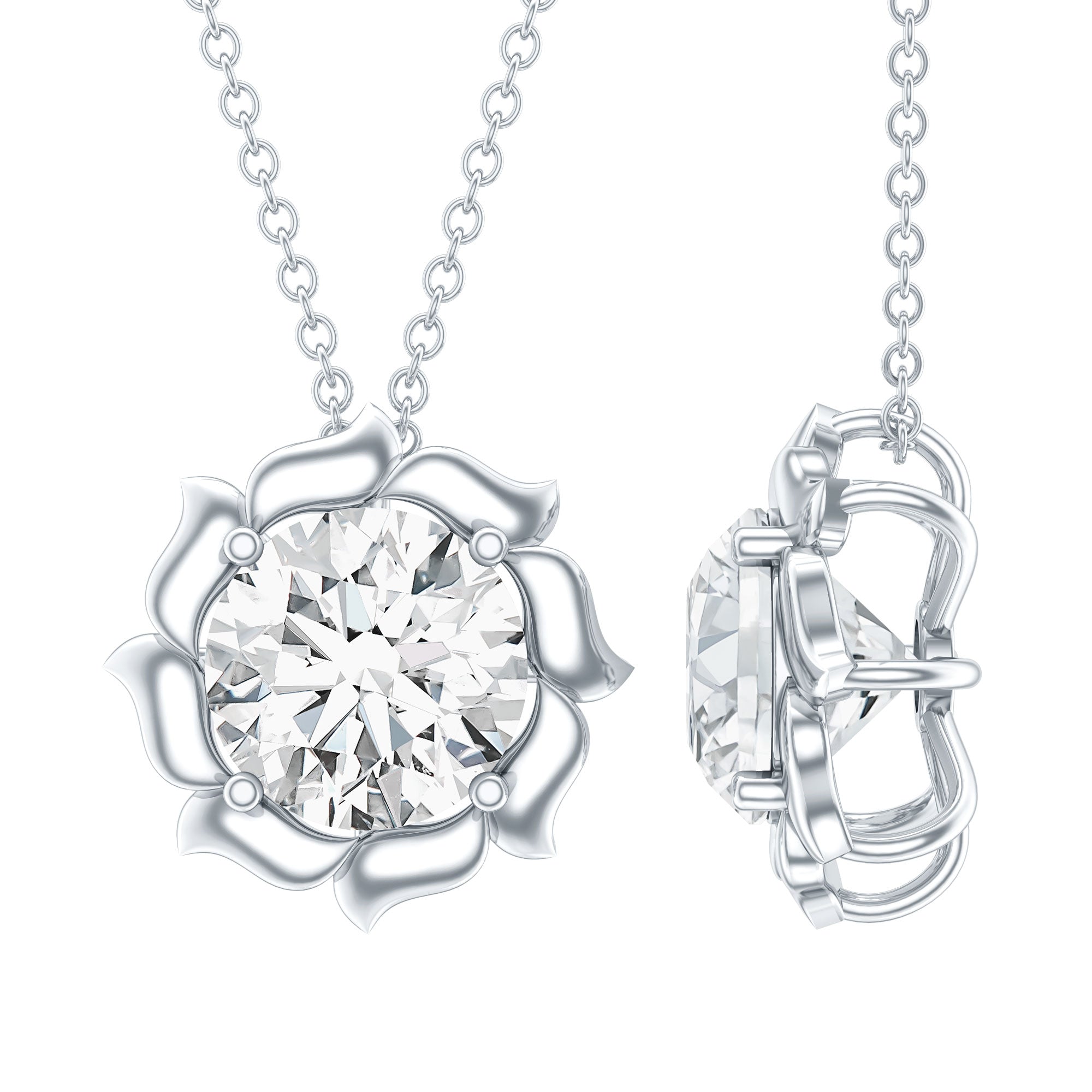 2 Carat Solitaire Lab Grown Diamond Flower Necklace