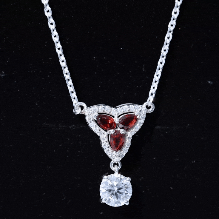 1 Carat Lab Grown Diamond Dangle Necklace With Garnet Lab - ( EF-VS ) - Rosec Jewels