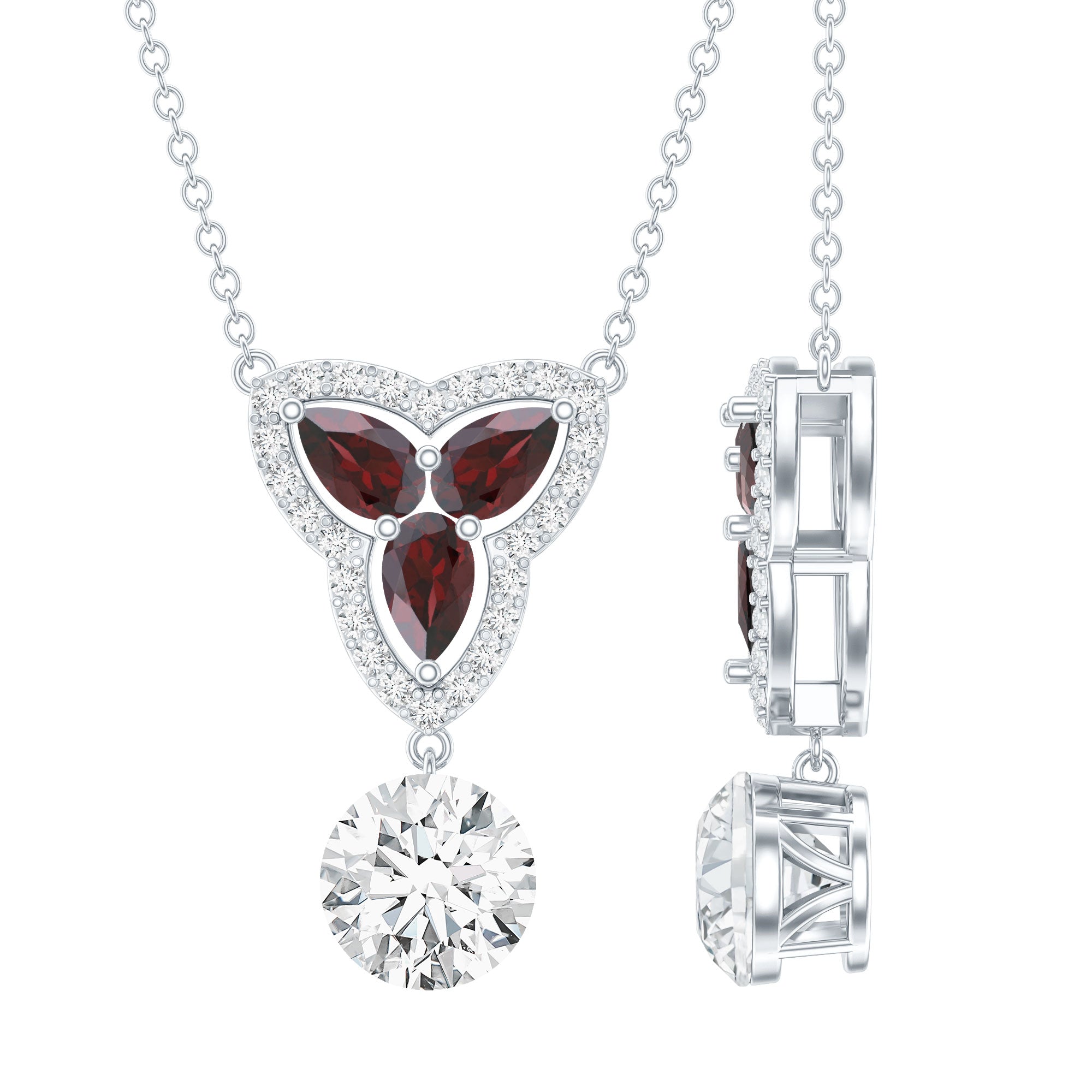 1 Carat Lab Grown Diamond Dangle Necklace With Garnet Lab - ( EF-VS ) - Rosec Jewels