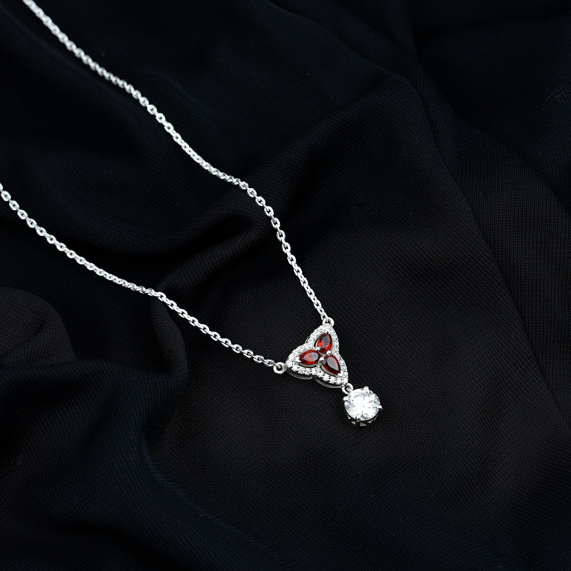 1 Carat Lab Grown Diamond Dangle Necklace With Garnet Lab - ( EF-VS ) - Rosec Jewels