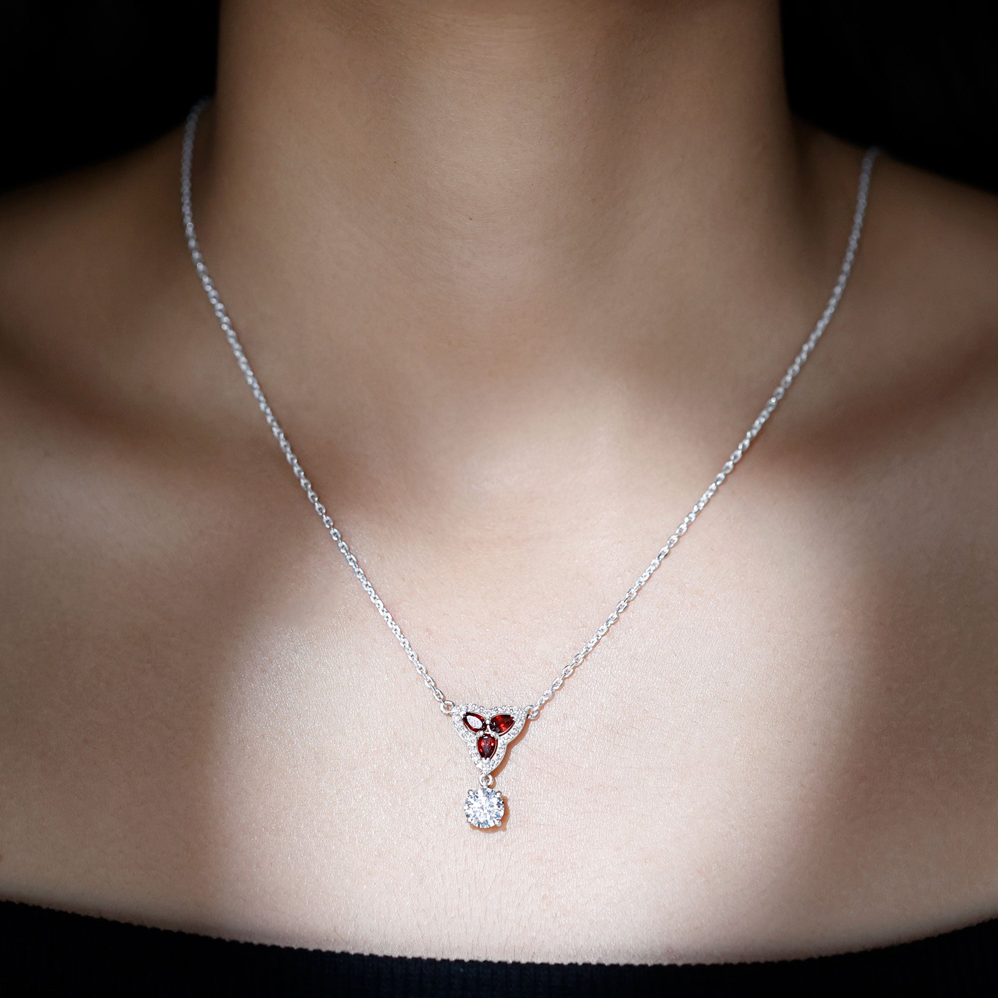 1 Carat Lab Grown Diamond Dangle Necklace With Garnet Lab - ( EF-VS ) - Rosec Jewels
