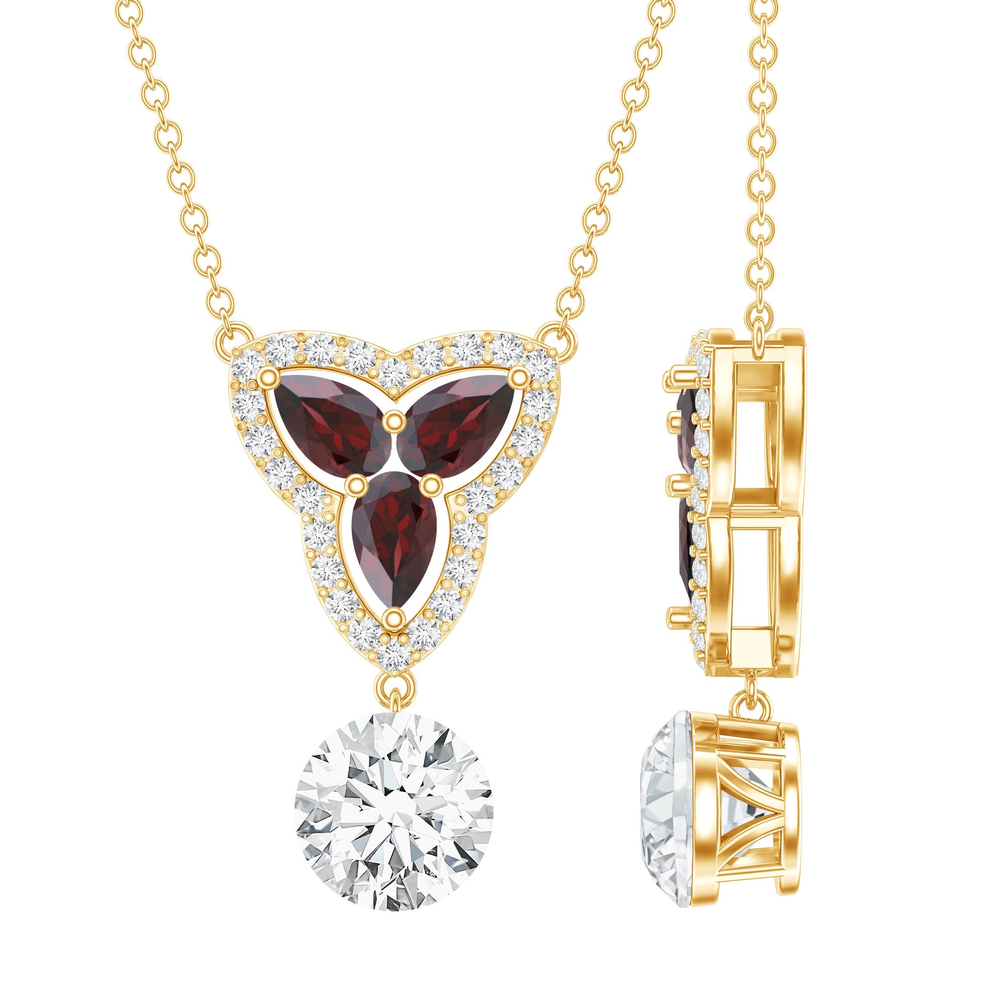 1 Carat Lab Grown Diamond Dangle Necklace With Garnet Lab - ( EF-VS ) - Rosec Jewels