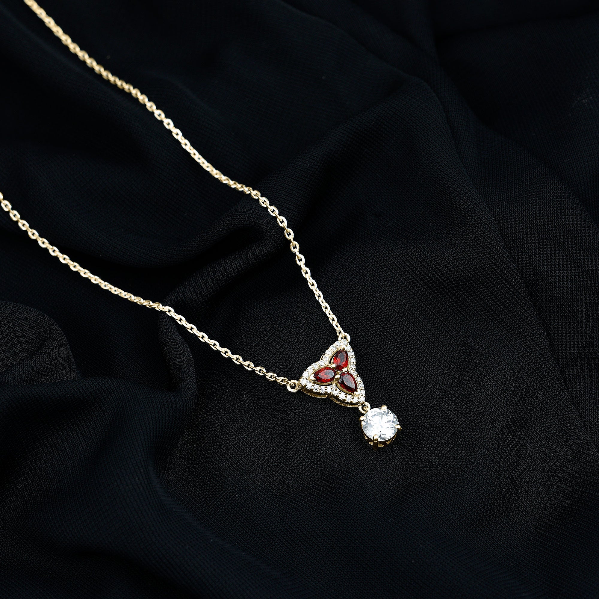 1 Carat Lab Grown Diamond Dangle Necklace With Garnet Lab - ( EF-VS ) - Rosec Jewels