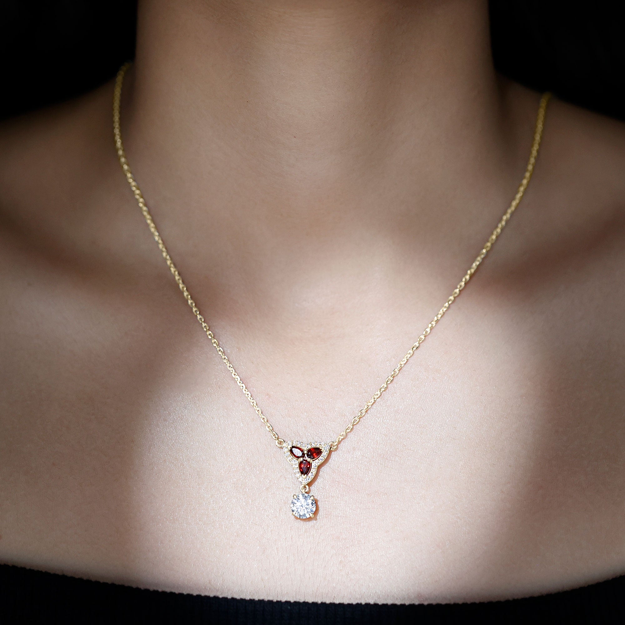 1 Carat Lab Grown Diamond Dangle Necklace With Garnet Lab - ( EF-VS ) - Rosec Jewels