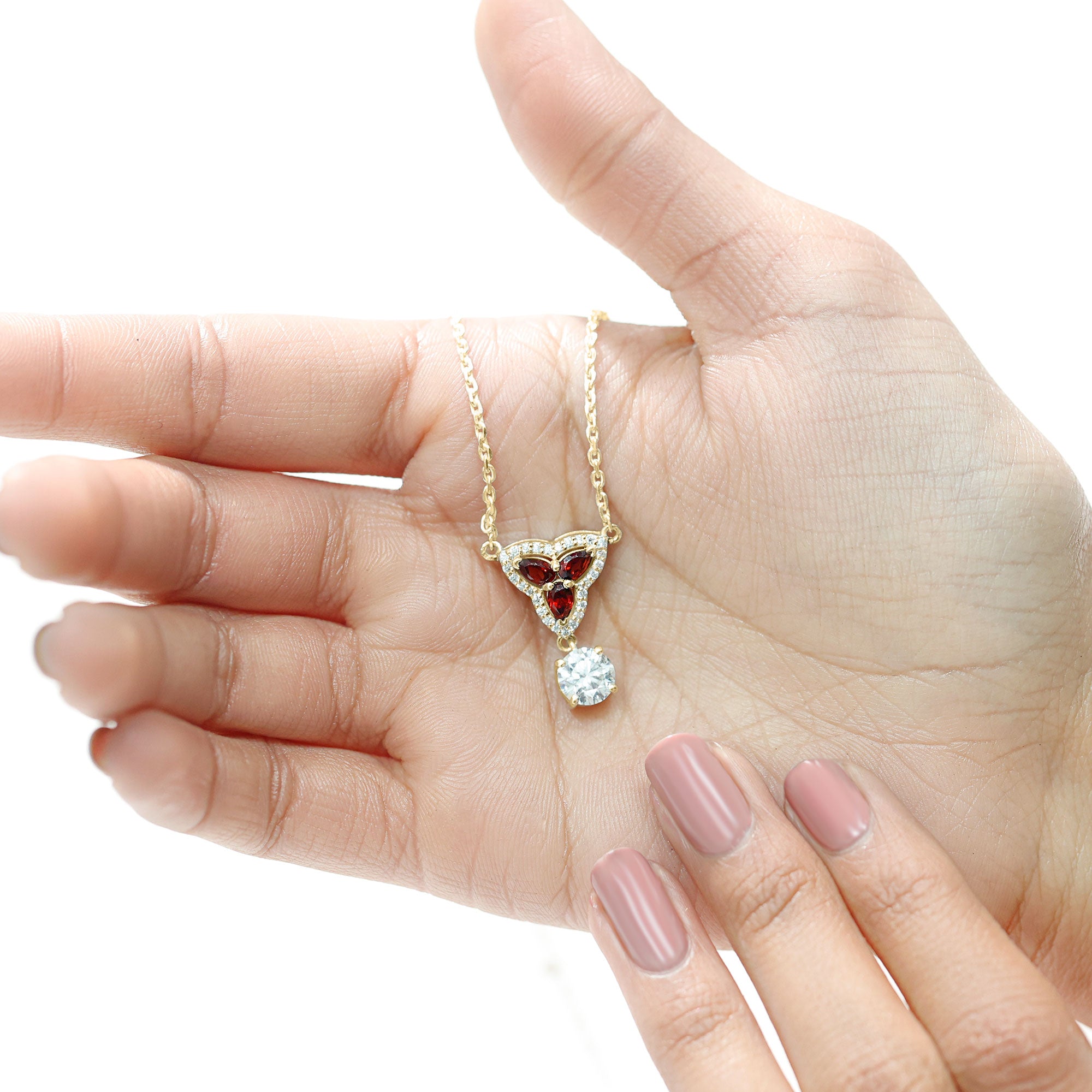 1 Carat Lab Grown Diamond Dangle Necklace With Garnet Lab - ( EF-VS ) - Rosec Jewels