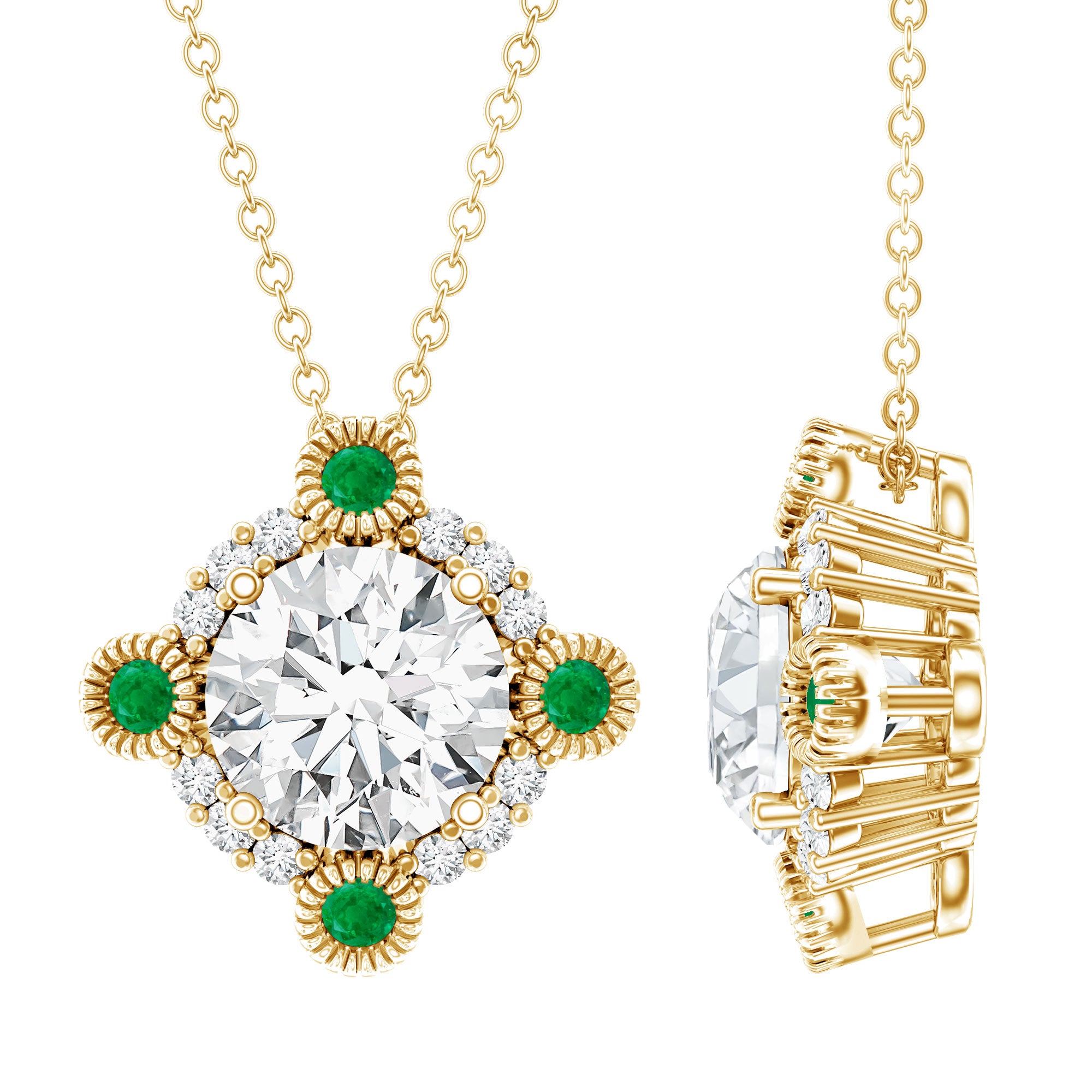 Lab Grown Diamond Bridal Necklace With Emerald Lab - ( EF-VS ) - Rosec Jewels