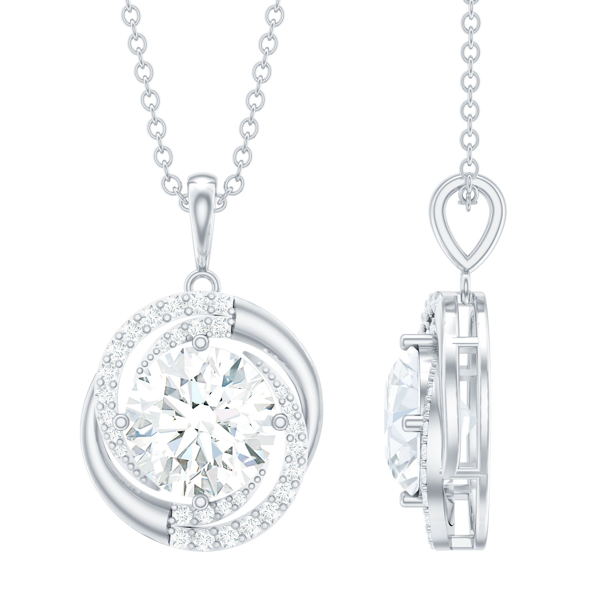 Prong Set 8 MM Round Lab Grown Diamond Swirl Pendant Necklace