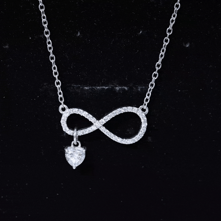 Pave Set Lab Grown Diamond Infinity Heart Charm Necklace Lab - ( EF-VS ) - Rosec Jewels