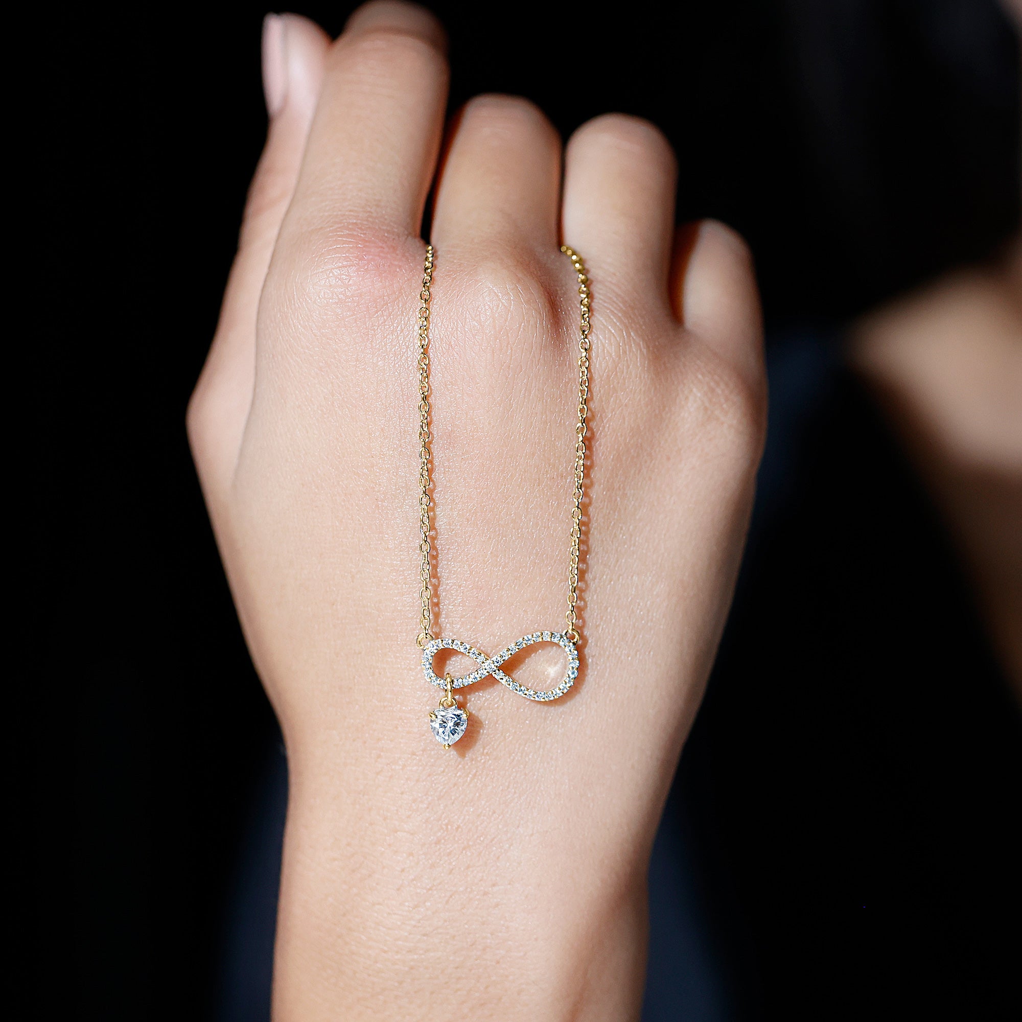 Pave Set Lab Grown Diamond Infinity Heart Charm Necklace Lab - ( EF-VS ) - Rosec Jewels
