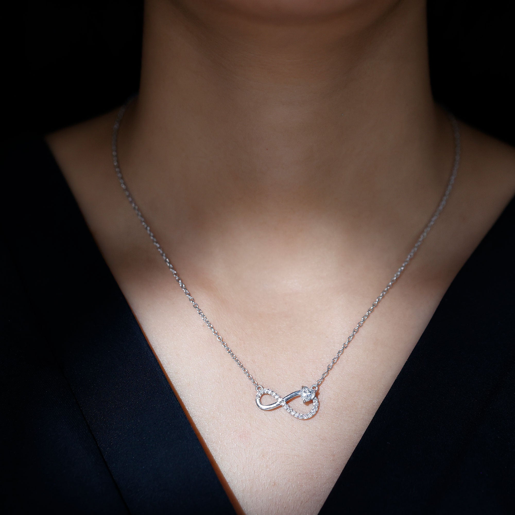 Lab Grown Diamond Infinity Heart Necklace For Women Lab - ( EF-VS ) - Rosec Jewels