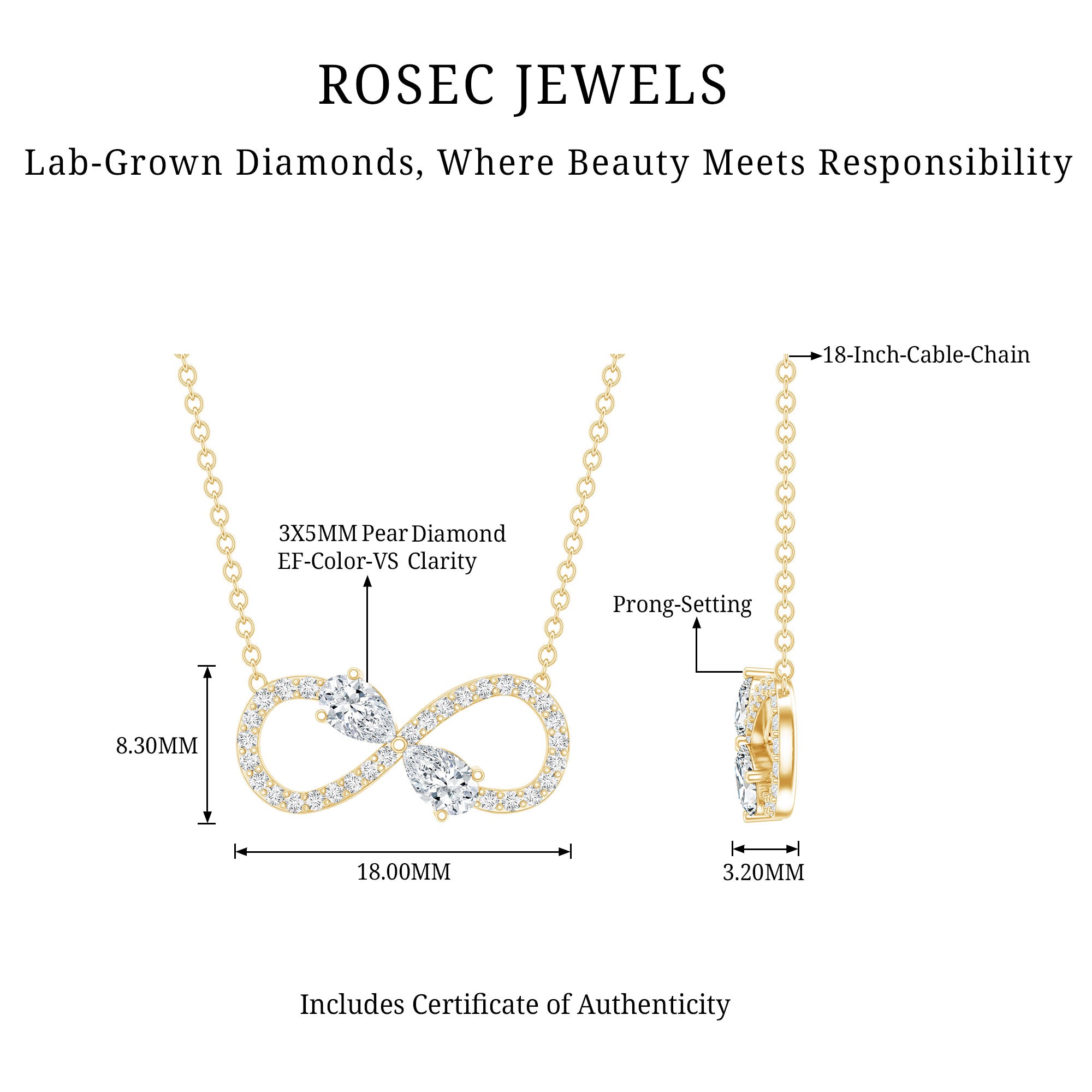 Lab Grown Diamond Forever Knot Teardrop Necklace Lab - ( EF-VS ) - Rosec Jewels