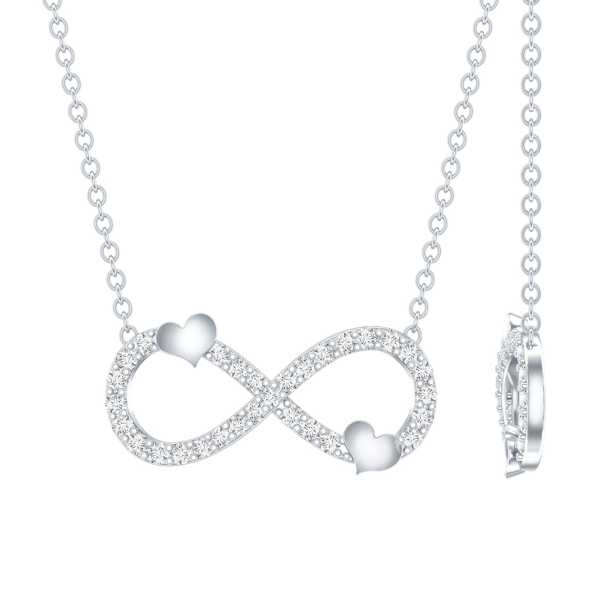 Lab Grown Diamond Infinity Knot Necklace With Cute Heart Lab - ( EF-VS ) - Rosec Jewels