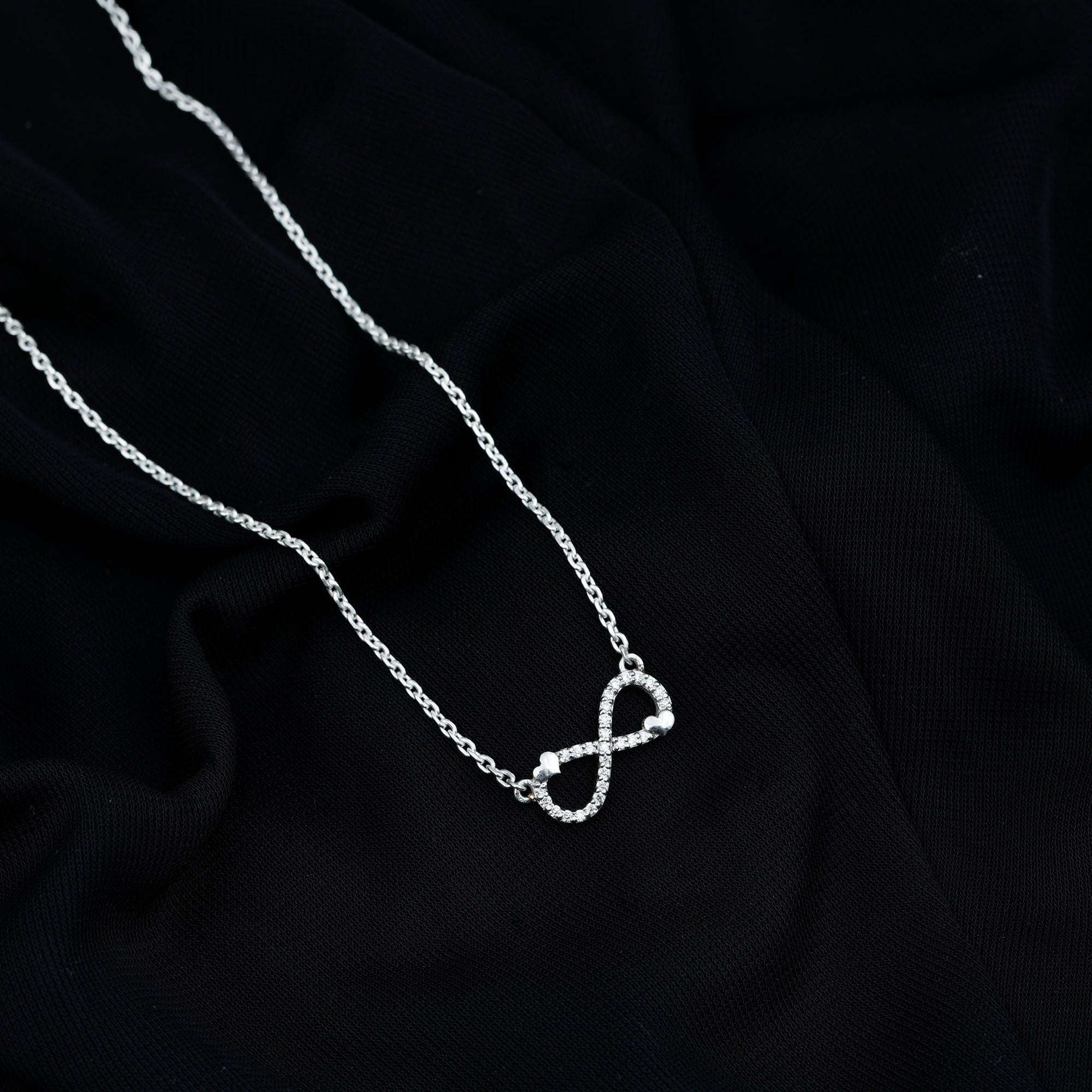 Lab Grown Diamond Infinity Knot Necklace With Cute Heart Lab - ( EF-VS ) - Rosec Jewels