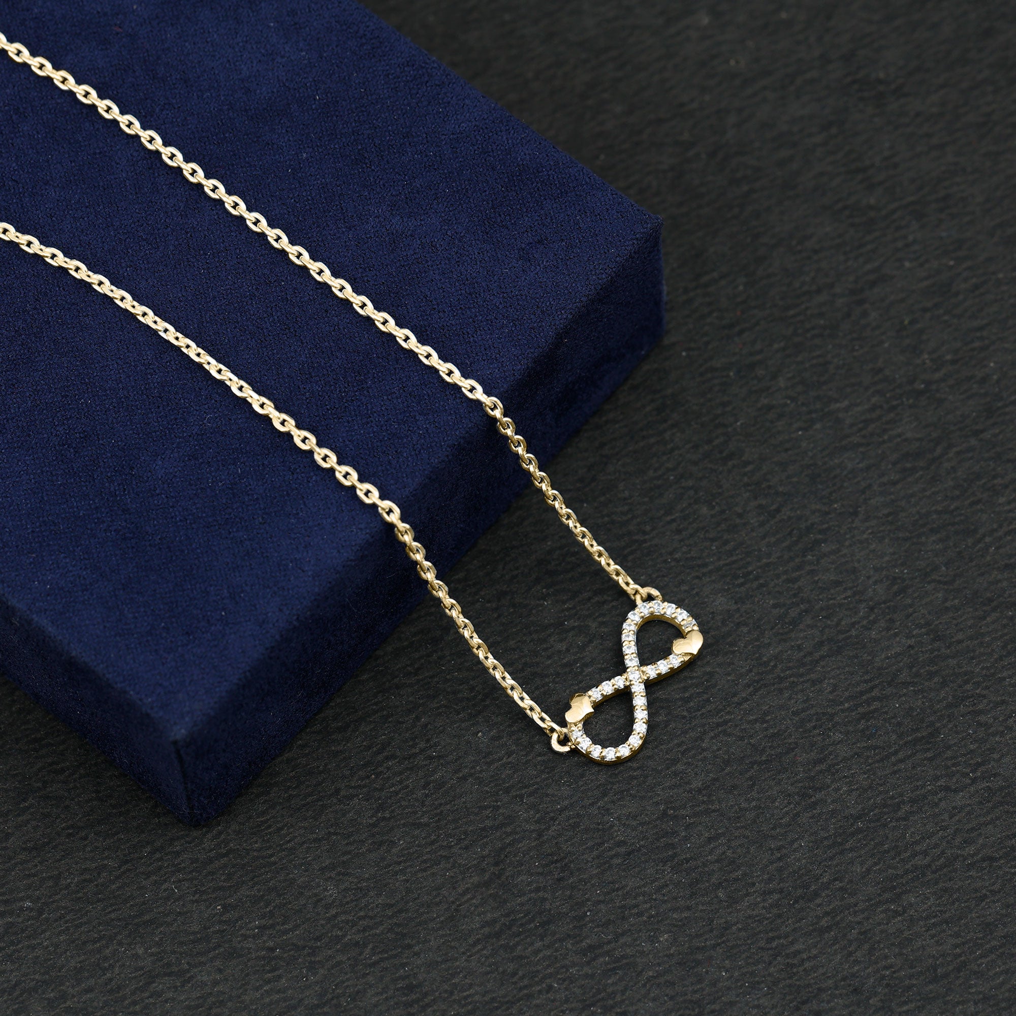 Lab Grown Diamond Infinity Knot Necklace With Cute Heart Lab - ( EF-VS ) - Rosec Jewels