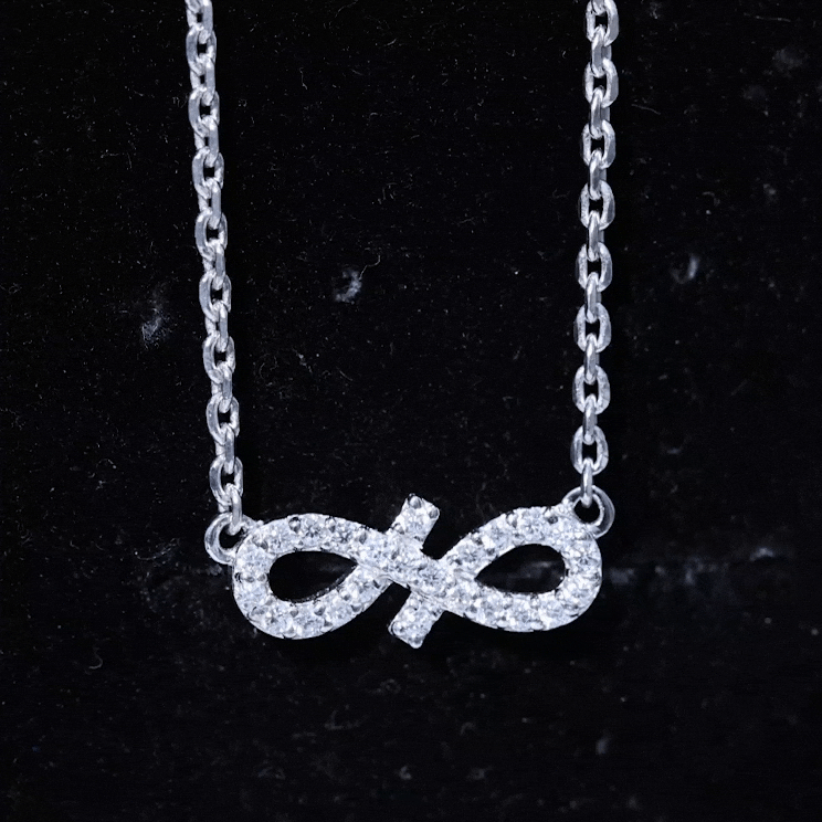 Pave Set Lab Grown Diamond Sideways Infinity Necklace Lab - ( EF-VS ) - Rosec Jewels