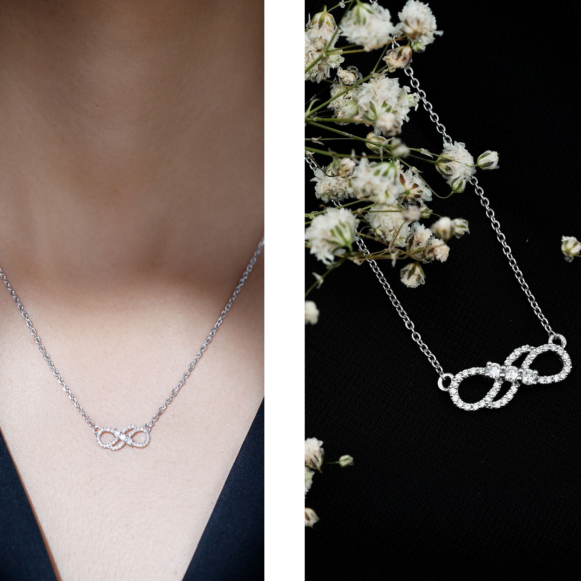Certified Lab Grown Diamond Double Infinity Symbol Necklace Lab - ( EF-VS ) - Rosec Jewels