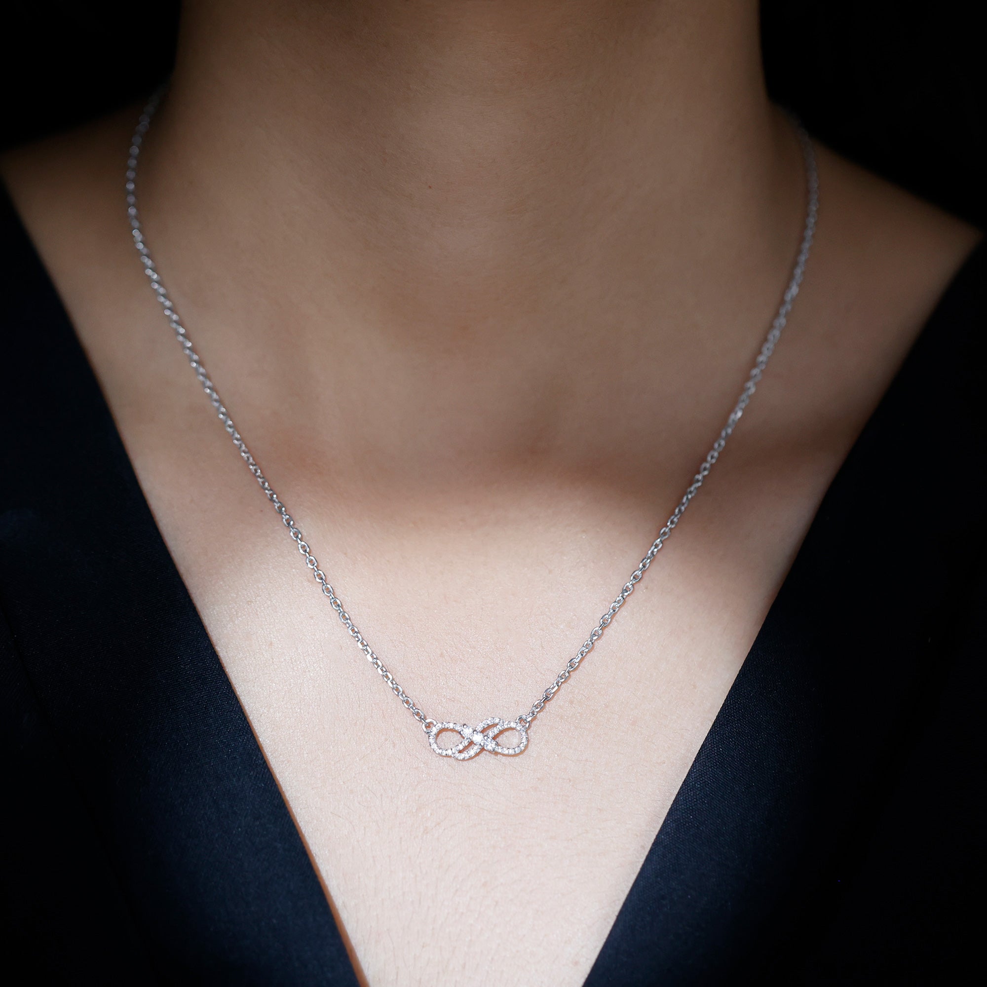 Certified Lab Grown Diamond Double Infinity Symbol Necklace Lab - ( EF-VS ) - Rosec Jewels