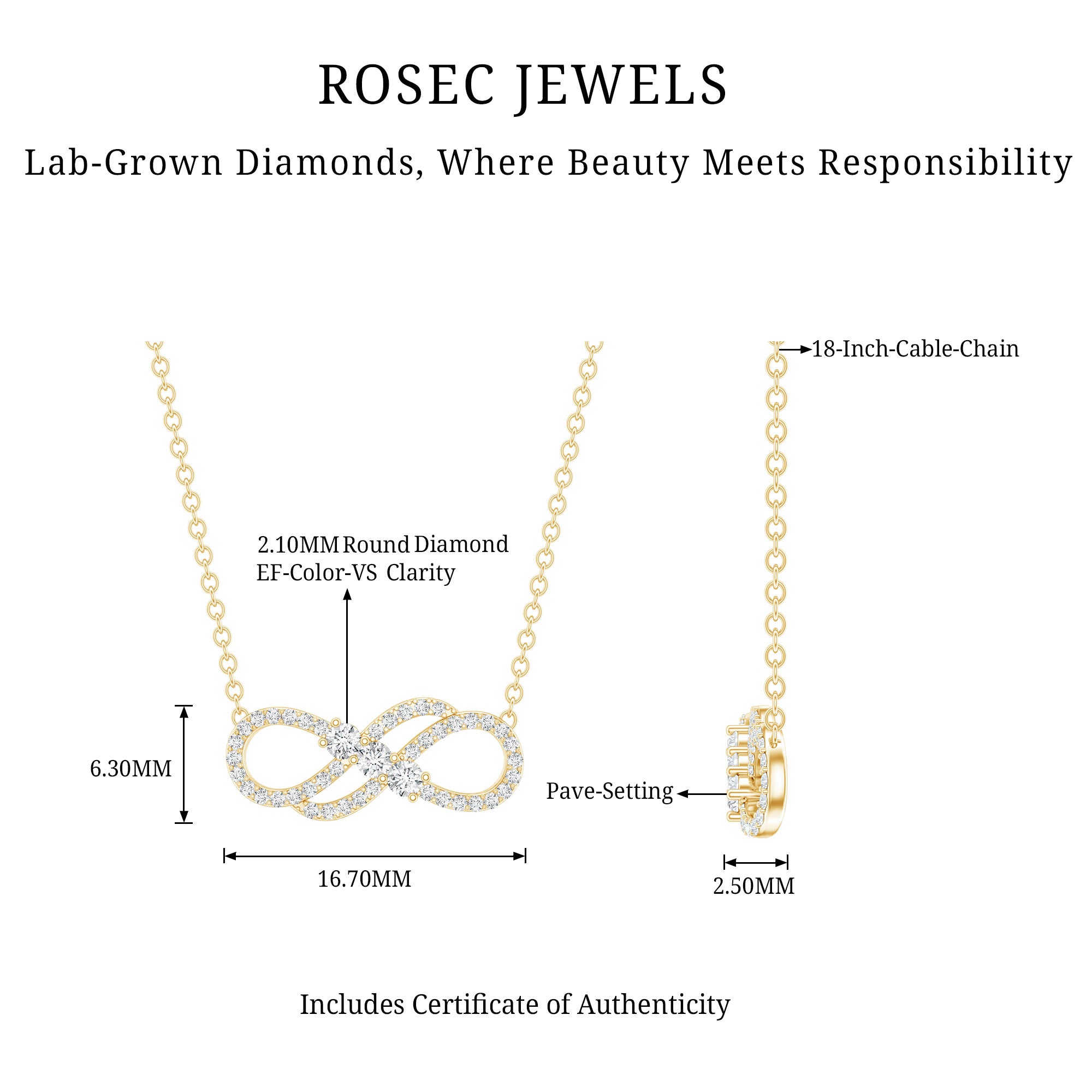 Certified Lab Grown Diamond Double Infinity Symbol Necklace Lab - ( EF-VS ) - Rosec Jewels