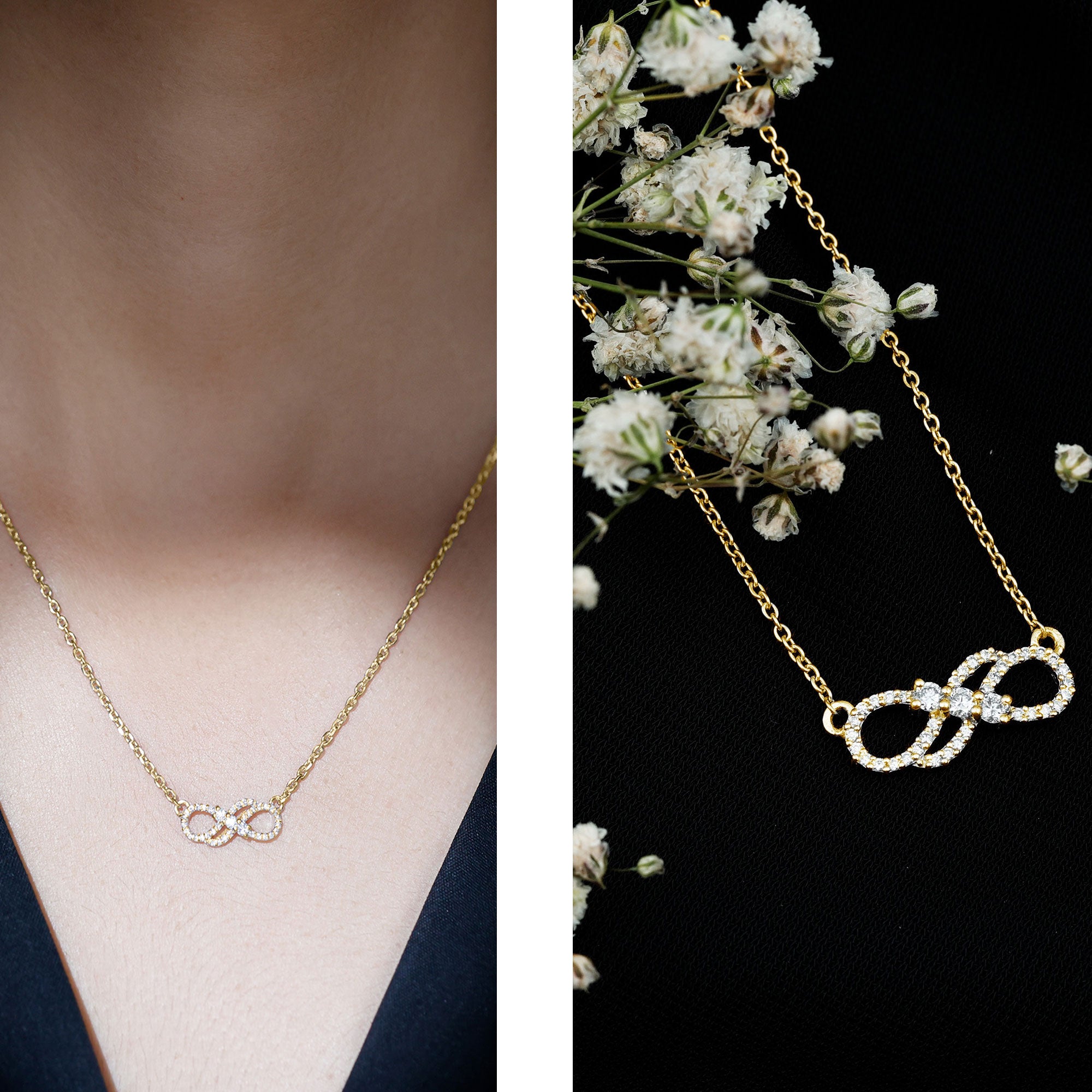 Certified Lab Grown Diamond Double Infinity Symbol Necklace Lab - ( EF-VS ) - Rosec Jewels